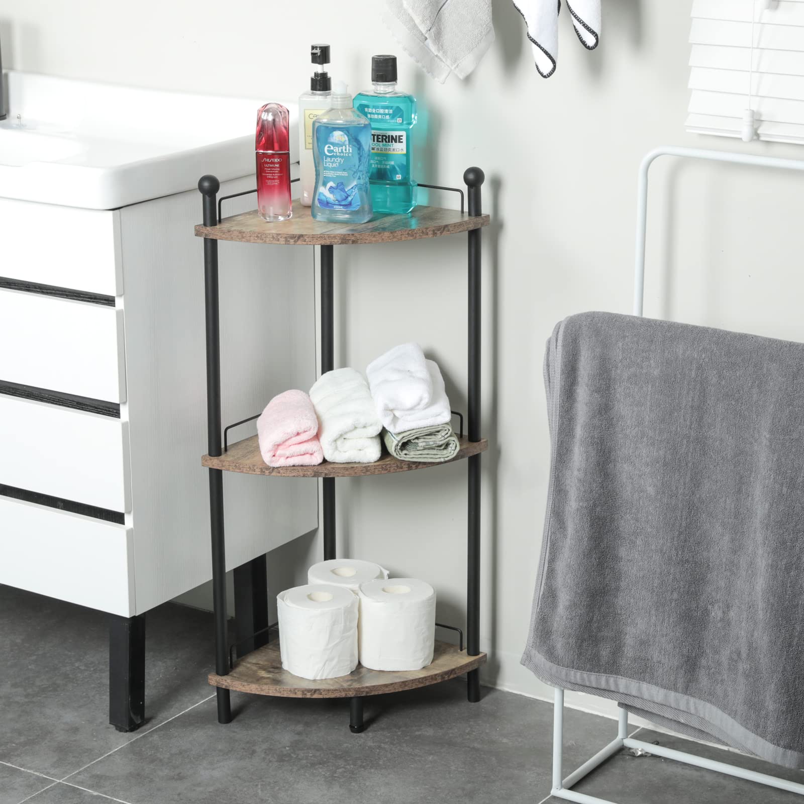 Multipurpose Corner Shelf Stand - Bathroom, Living Room, Bedroom & Kitchen Storage Organizer | Industrial Style Space-Saving Display Rack for Books, Plants & Decor | Perfect for Small Apartments & Compact Spaces