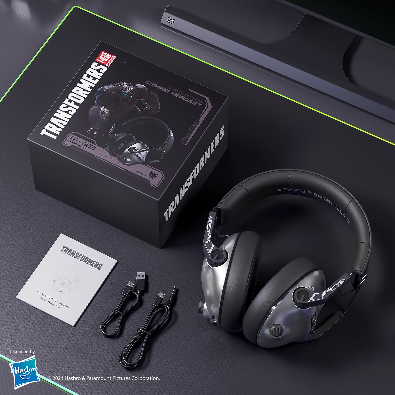 Transformers TF-G03 Wireless Gaming Headset with Retractable Mic - Bluetooth 5.4 Headphones with 40mm Drivers & Surround Sound, 100H Playtime for PC, PS4, PS5, Xbox, Switch (Grey) - Perfect for Competitive Gaming & Immersive Entertainment