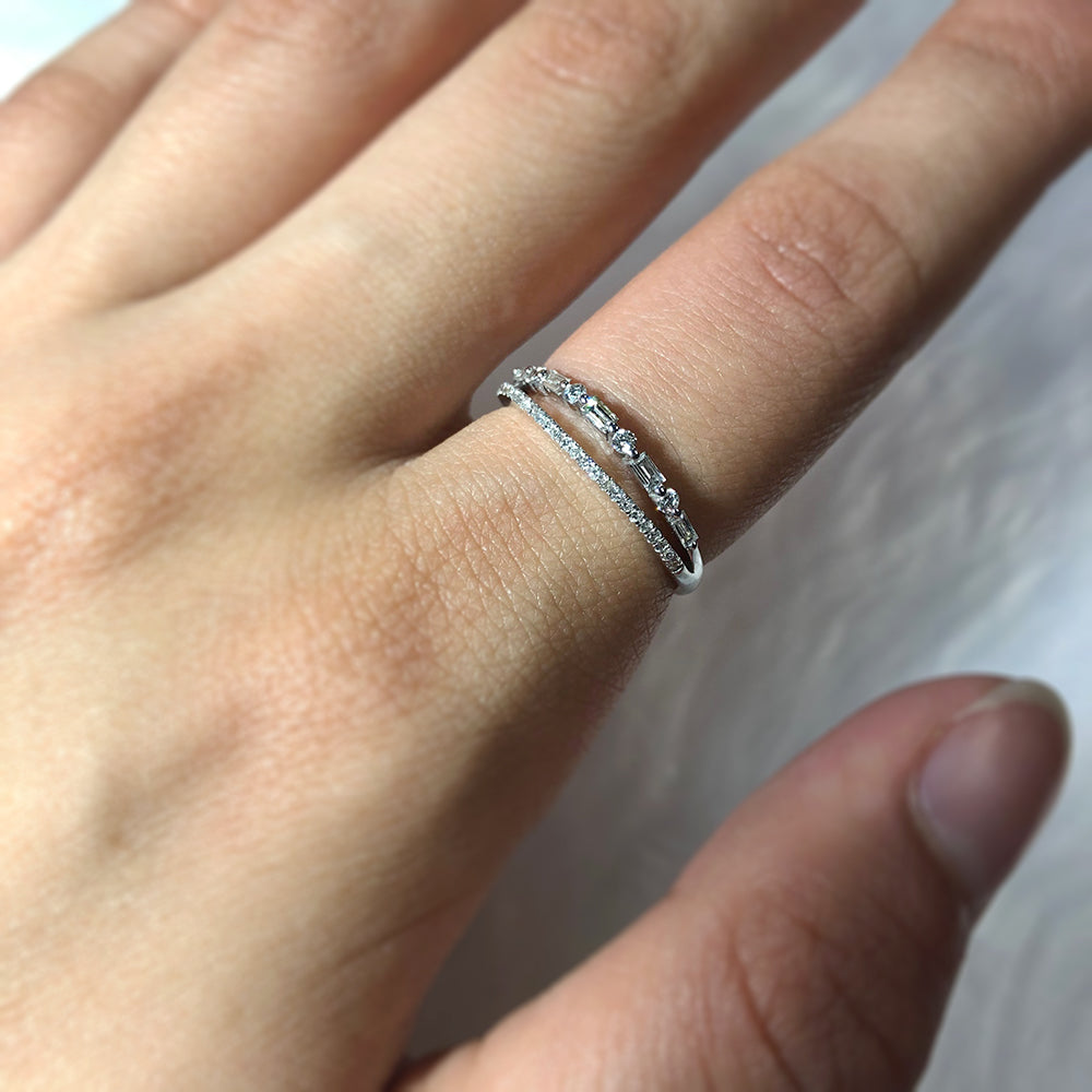 9ct White Gold Diamond Ring - 1/4 Carat Brilliant & Baguette Cut Diamonds for Engagement, Wedding & Anniversary Gifts