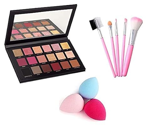 KAARM 18-Color Rose Gold Eyeshadow Palette with Brushes & Blenders for Makeup Lovers