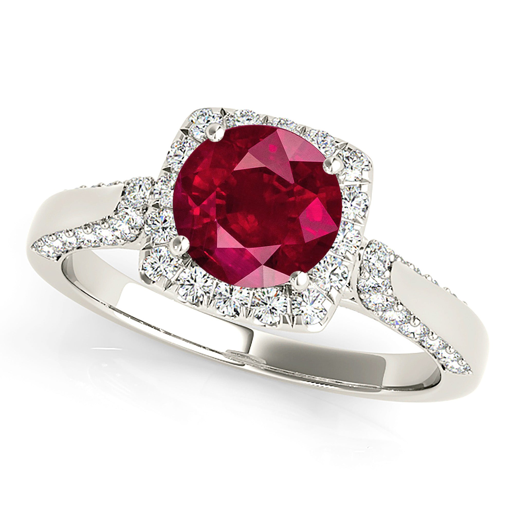 1.80 Carat Genuine Ruby Ring with Halo & Accent Diamonds - Elegant Wedding, Engagement & Anniversary Jewelry Gift for Her