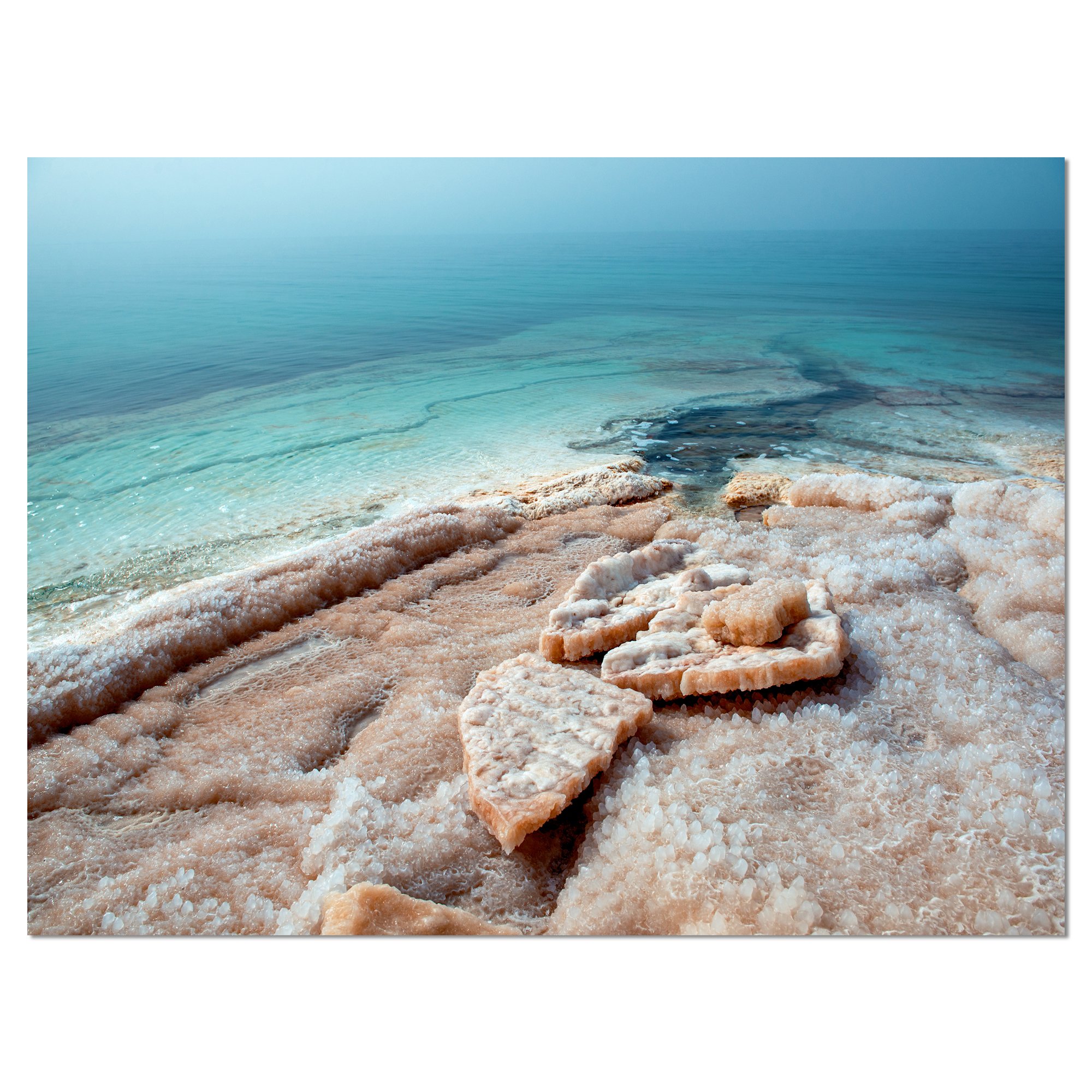 Extra Large Dead Sea Beach Canvas Art with Crystallized Salt - Stunning Seascape Wall Decor for Living Room, Bedroom & Office