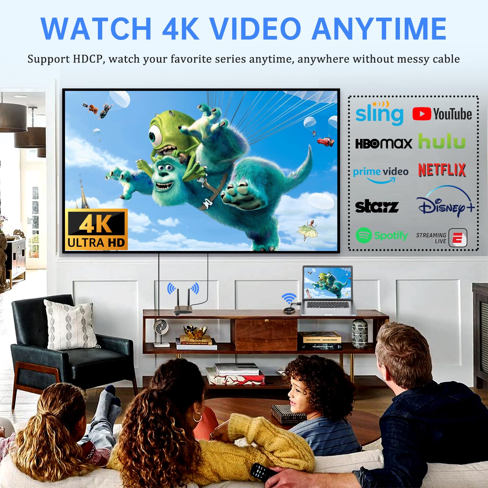 TIMBOOTECH Wireless HDMI Transmitter and Receiver Kit 4K - 165FT 5G Stable Signal, HD Video/Audio Extender for PC, Laptop, Camera, Blu-ray, Netflix, PS5 to Monitor, Projector, HDTV - Perfect for Home Theater, Gaming & Office Presentations