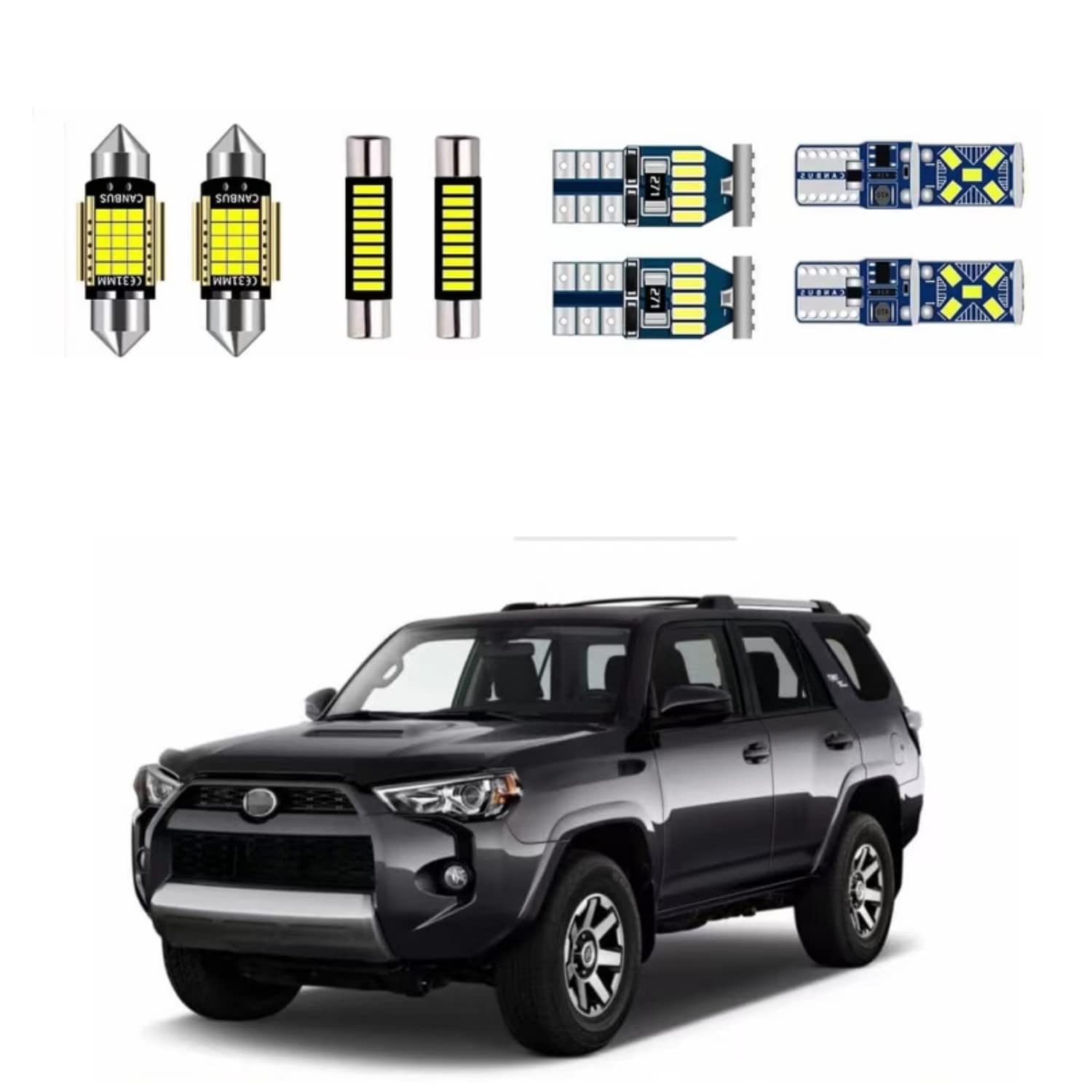 Super Bright 16-Piece CANBUS Interior LED Light Kit for 2010-2021 Toyota 4Runner - Dome, Map, Door Lights & License Plate Bulbs with Installation Tool | Upgrade Your Car Interior Lighting for Night Driving & Enhanced Visibility