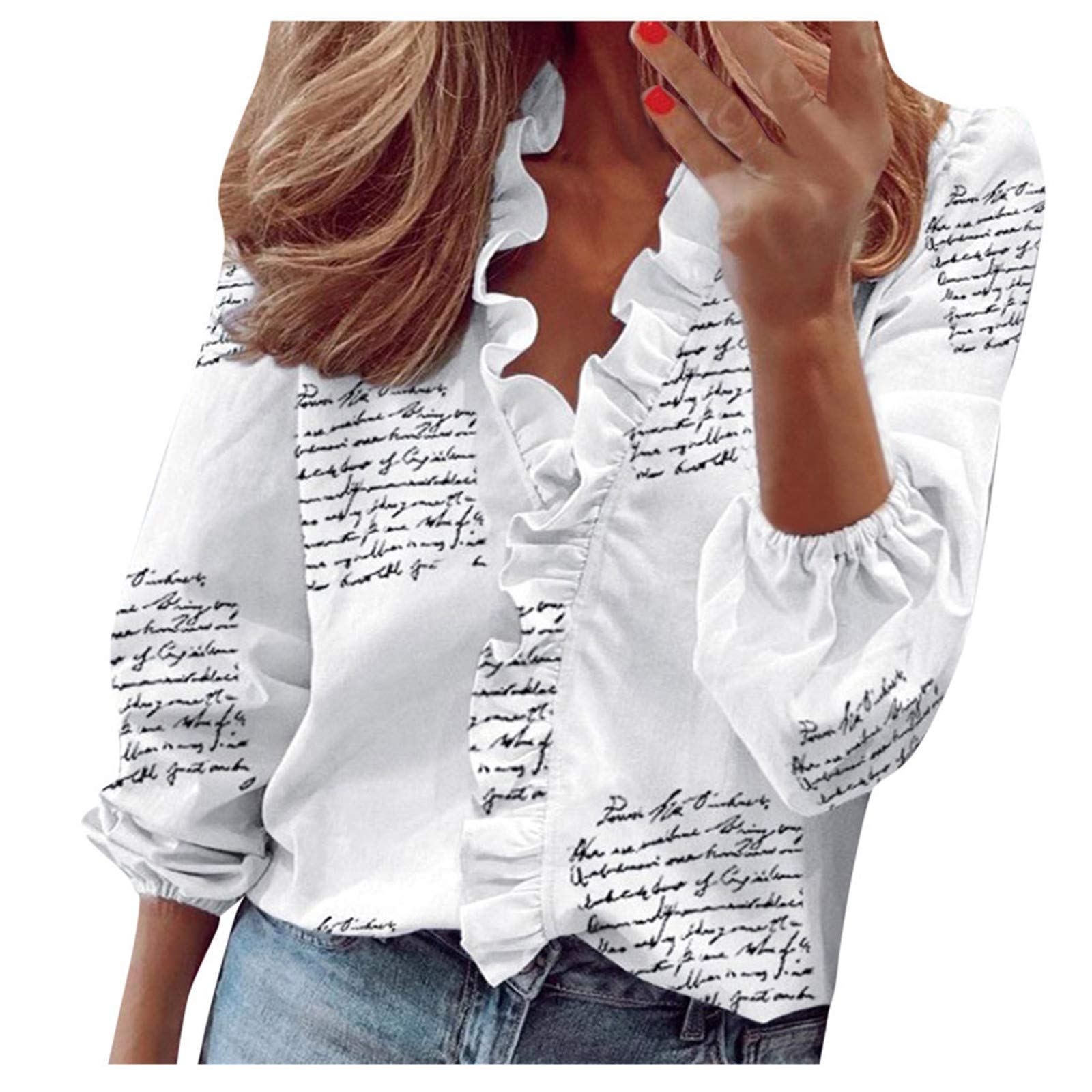 2022 Women's Ruffle T-Shirt with Solid Long Sleeves & Summer Neck Print - Casual Tops for Juniors - Perfect for Summer Outings, Beach Vacations and Daily Wear