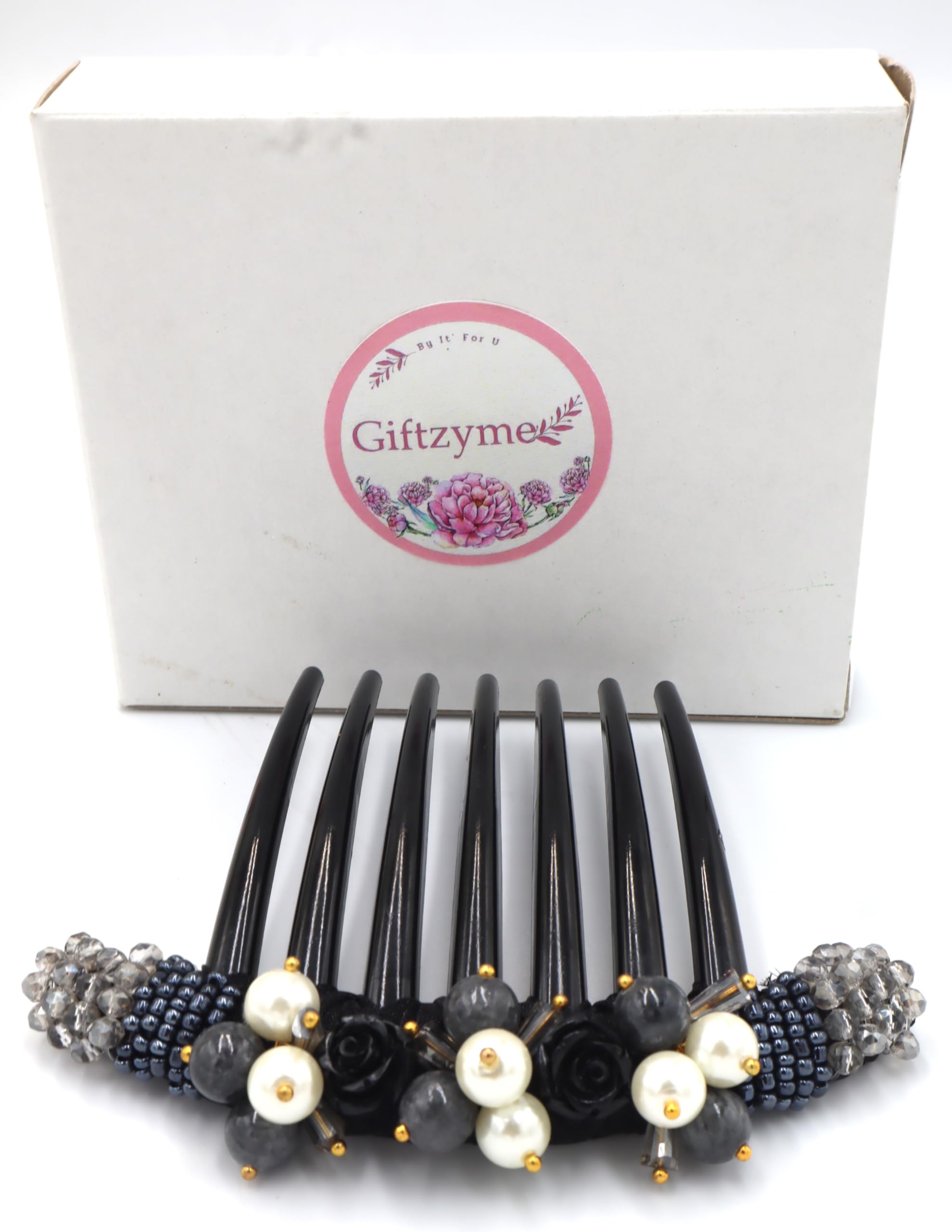 French Twist Hair Comb with Bead & Pearl Decoration - Elegant Gray Hair Accessory for Weddings, Prom & Formal Events