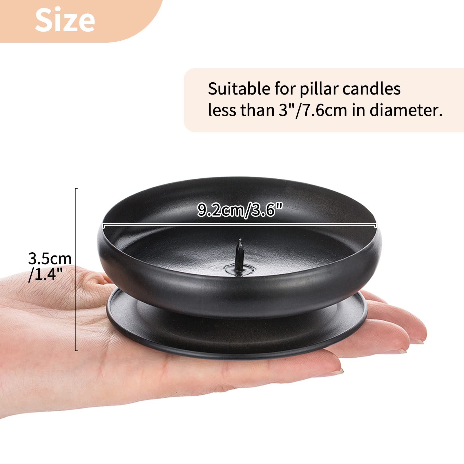 2-Pack Black Iron Pillar Candle Holders with Spikes - 3.6