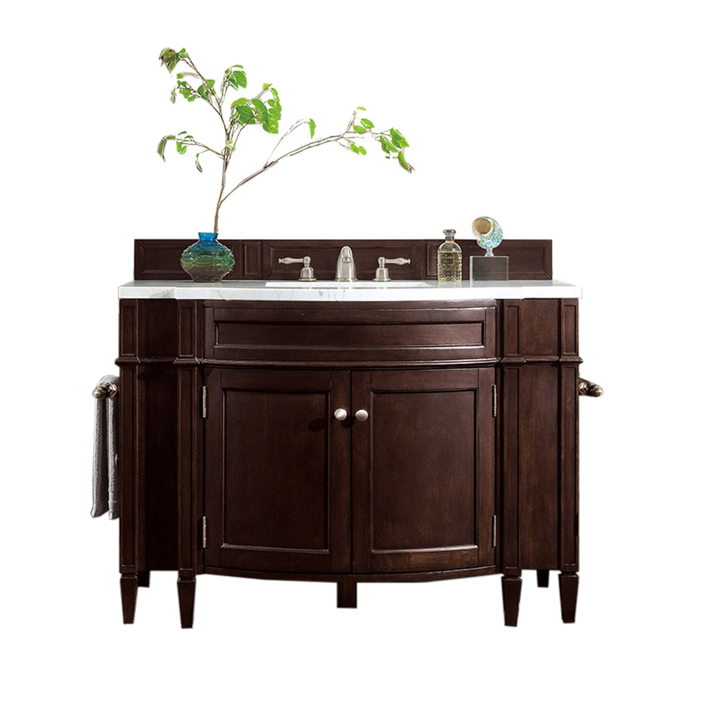 Brittany 46 Inch Single Bathroom Vanity with Burnished Mahogany Finish & 3CM Classic White Quartz Countertop - Perfect for Modern Master Bathrooms and Powder Rooms