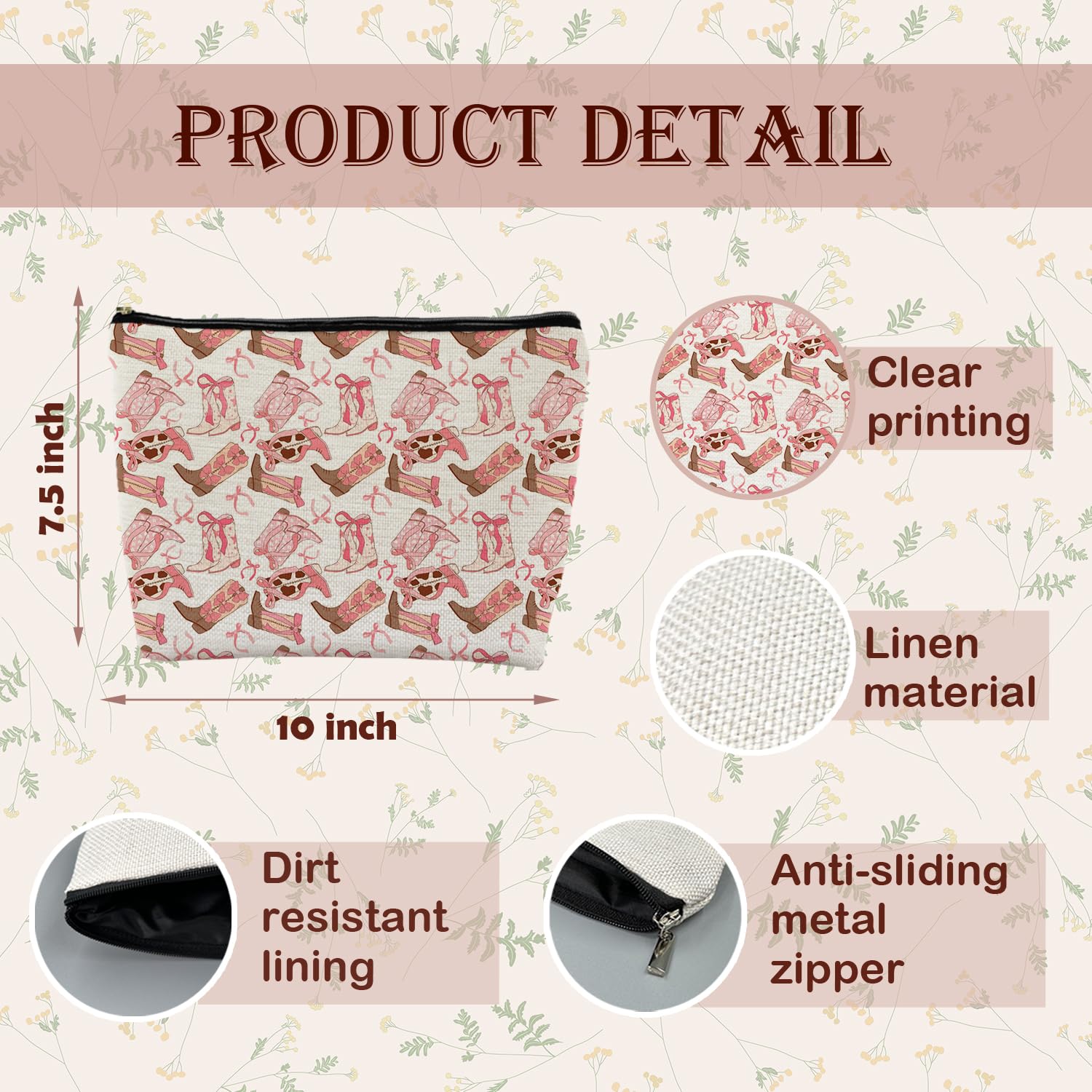 Pink Western Makeup Bag with Coquette Bow | Cowgirl Aesthetic Cosmetic Pouch | Perfect for Travel, School & Gift Giving | Preppy Cowgirl Accessories for Women & Teens