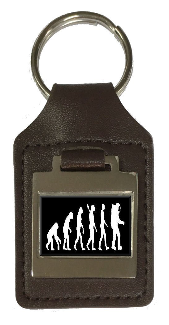 Personalized Leather Keychain - Engraved Evolution from Ape to Astronaut Design - Perfect for Gifts, Travel & Everyday Carry