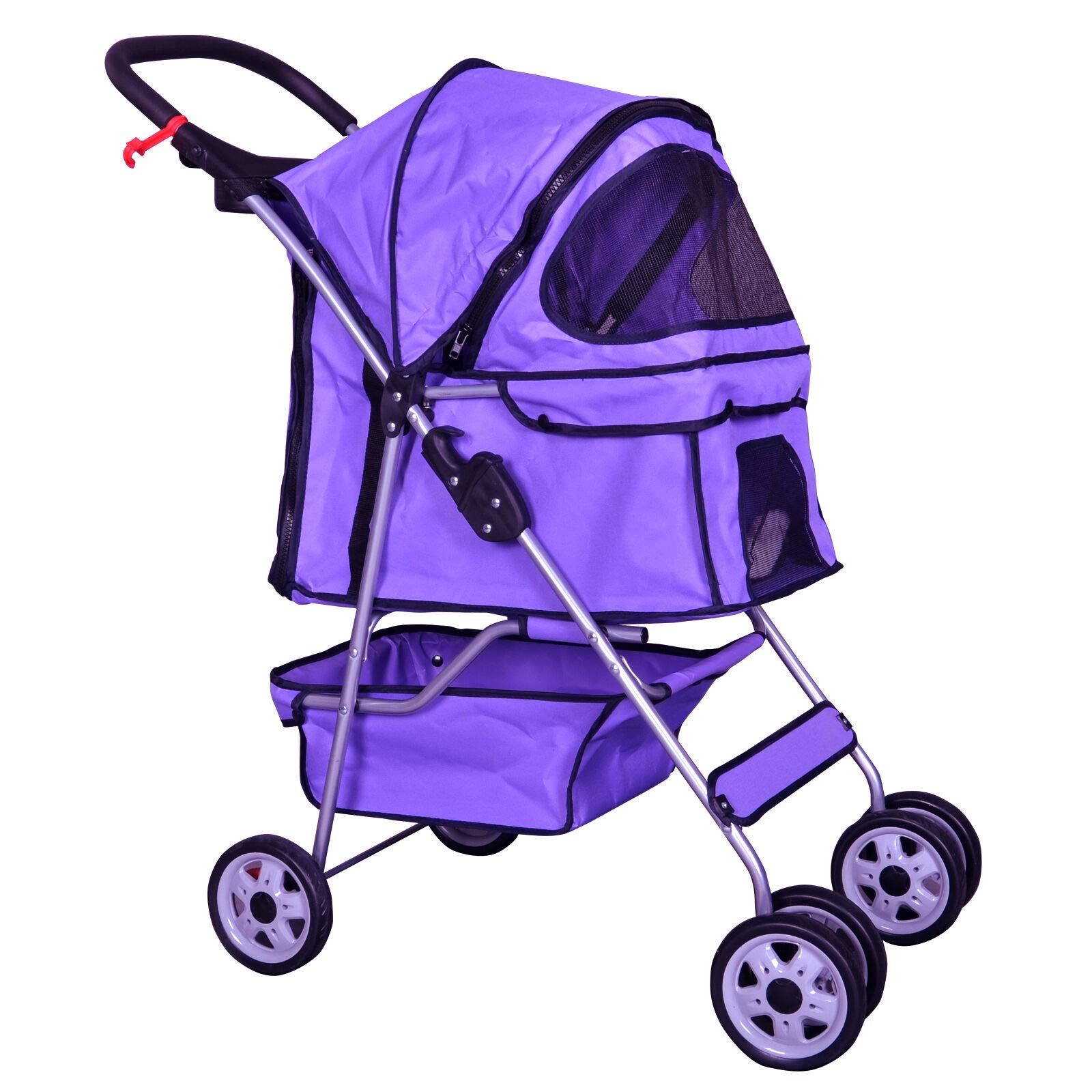 4 Wheel Pet Stroller for Cats & Dogs - Foldable Travel Carrier with 5 Color Options (Purple) | Perfect for Vet Visits, Outdoor Adventures & Daily Walks