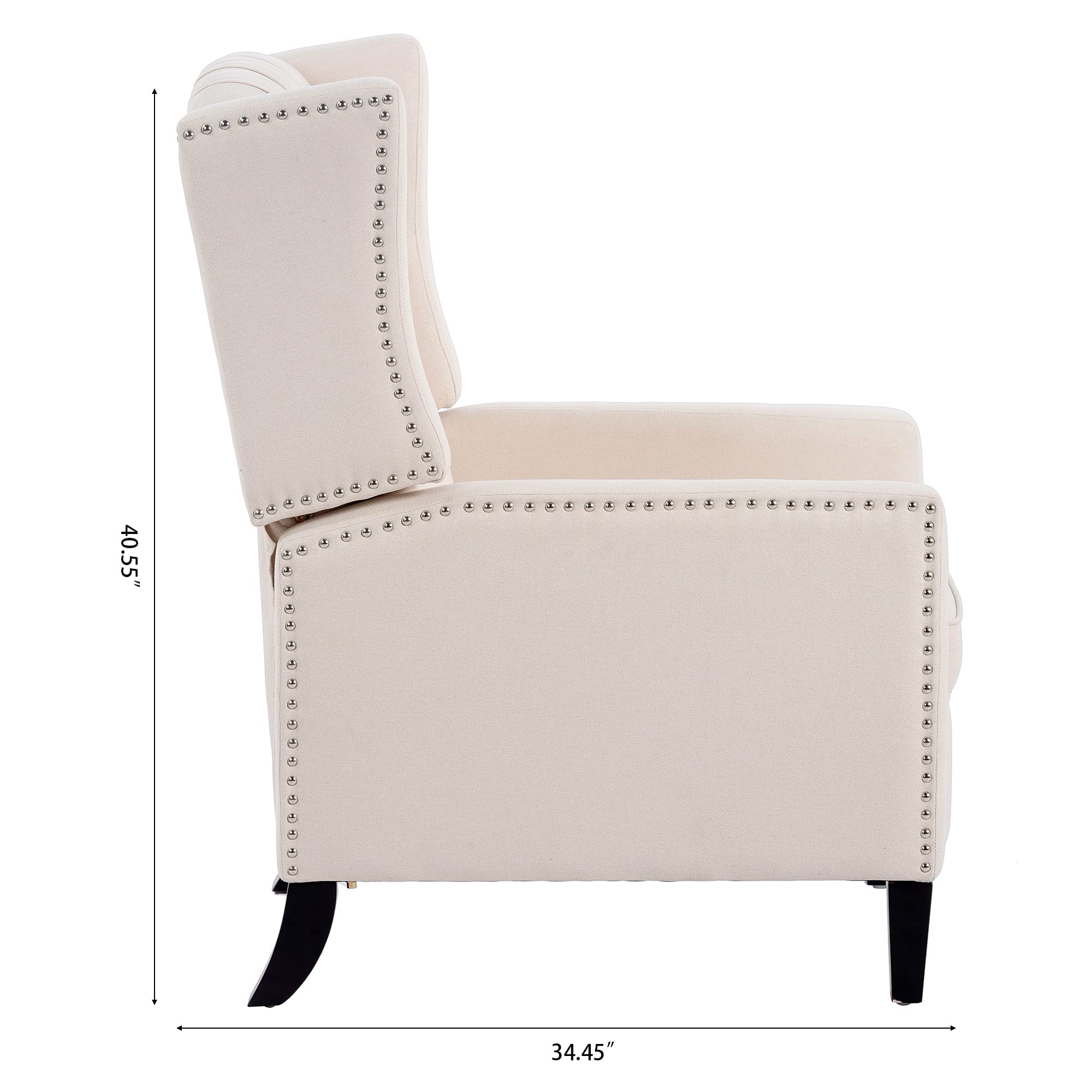 Push Back Recliner Chair - Small Space Comfortable Armchair with Wingback & Rivets Design, Modern Living Room Accent Chair for Adults - Perfect for Reading, Relaxing & Small Apartments (White)