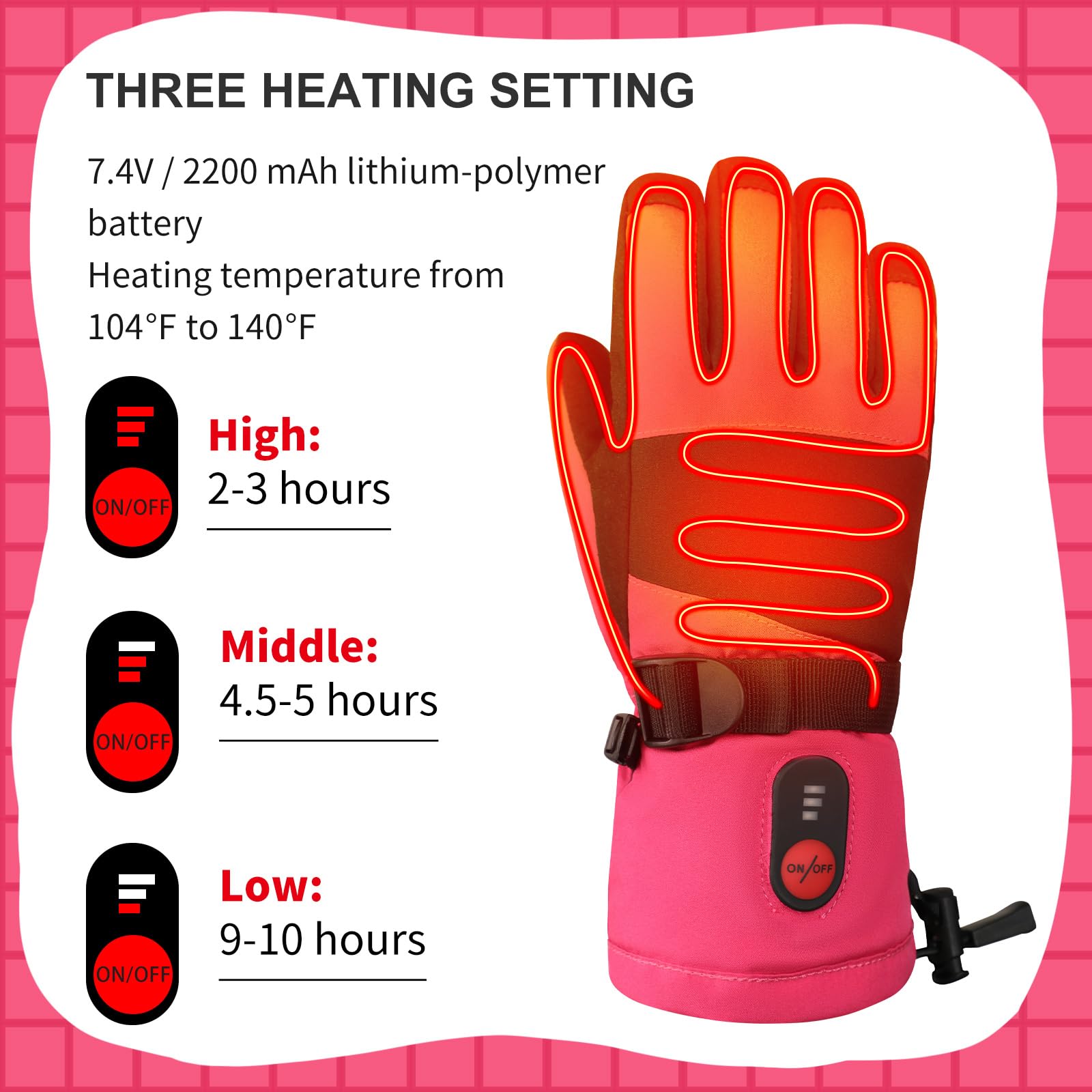 Heated Gloves for Kids - Rechargeable Battery, 3 Heat Settings, Waterproof & Windproof Winter Gloves with Non-Slip Grip | Perfect for Skiing, Snowboarding, Snowball Fights, Cycling & Outdoor Winter Activities | Great Christmas Gift for Boys & Girls