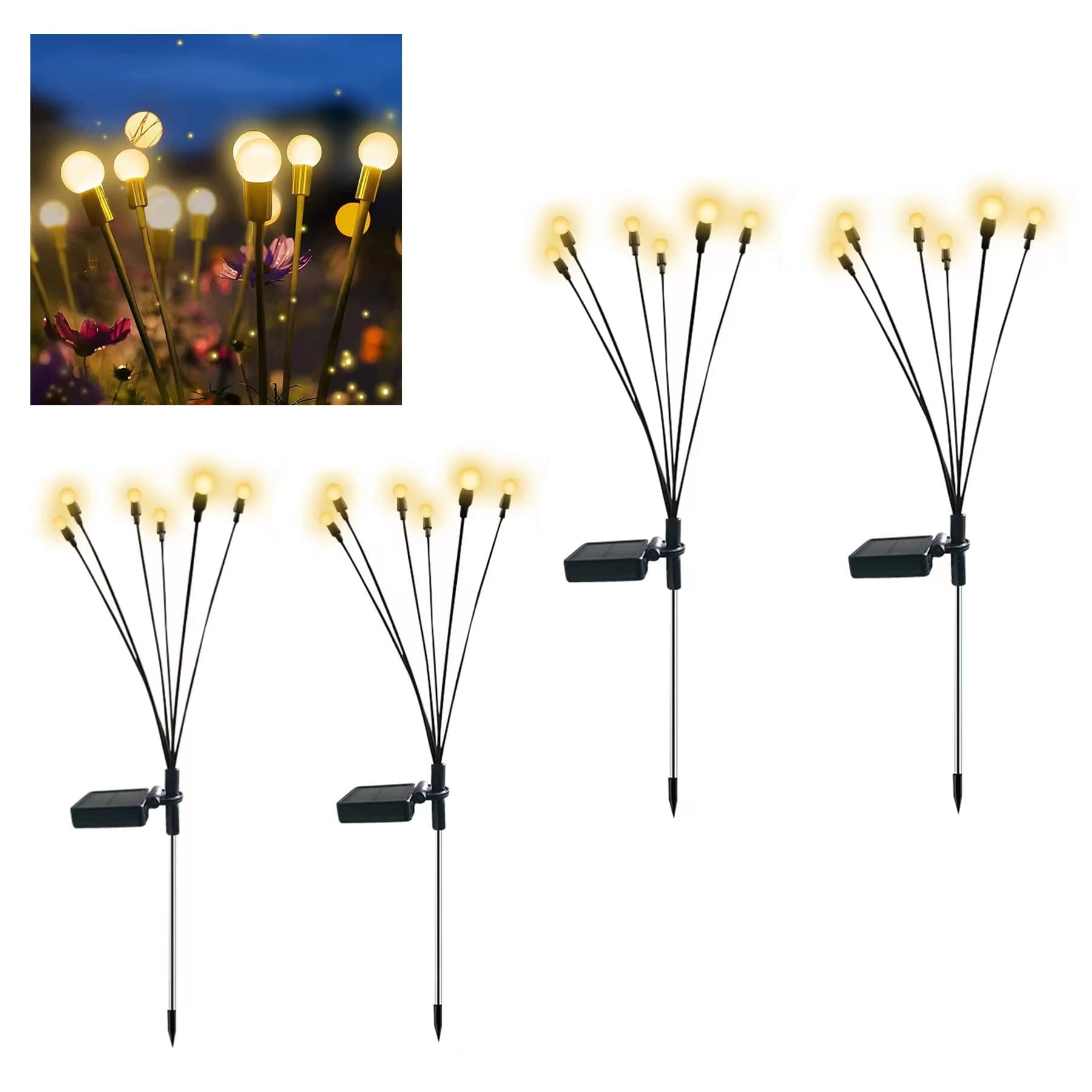 Solar Powered Firefly Lights Outdoor Waterproof - Solar Starburst Swaying Garden Lights for Patio, Yard, Pathway Decoration | Weather-Resistant Solar Lights for Landscape, Backyard, Garden Decor