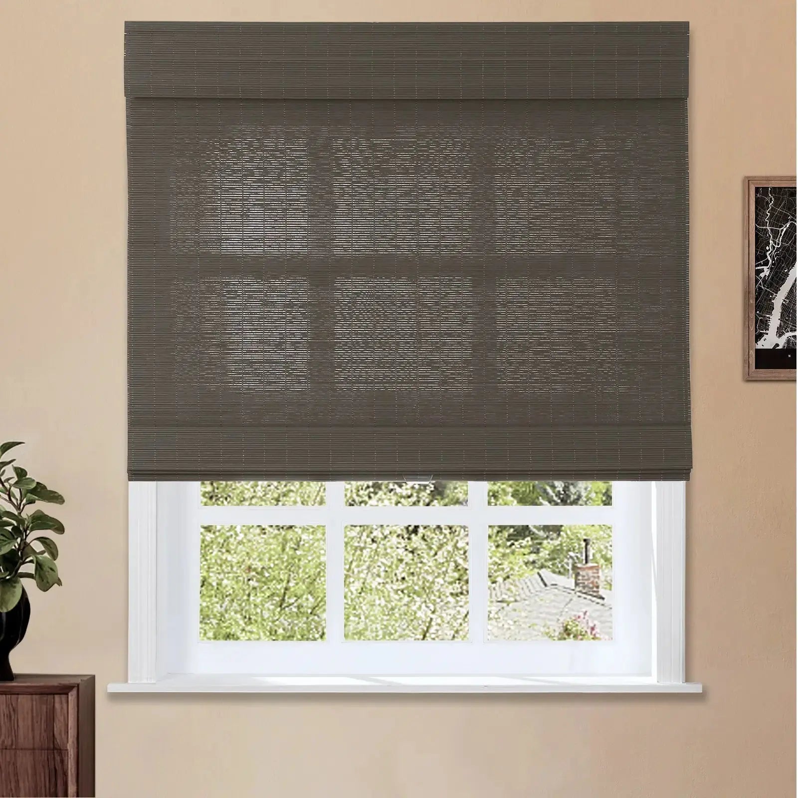 Sybil Bamboo Roman Shade Cord Lift - Natural Wood Window Blinds for Home & Office - Perfect for Living Room, Bedroom, and Kitchen Privacy