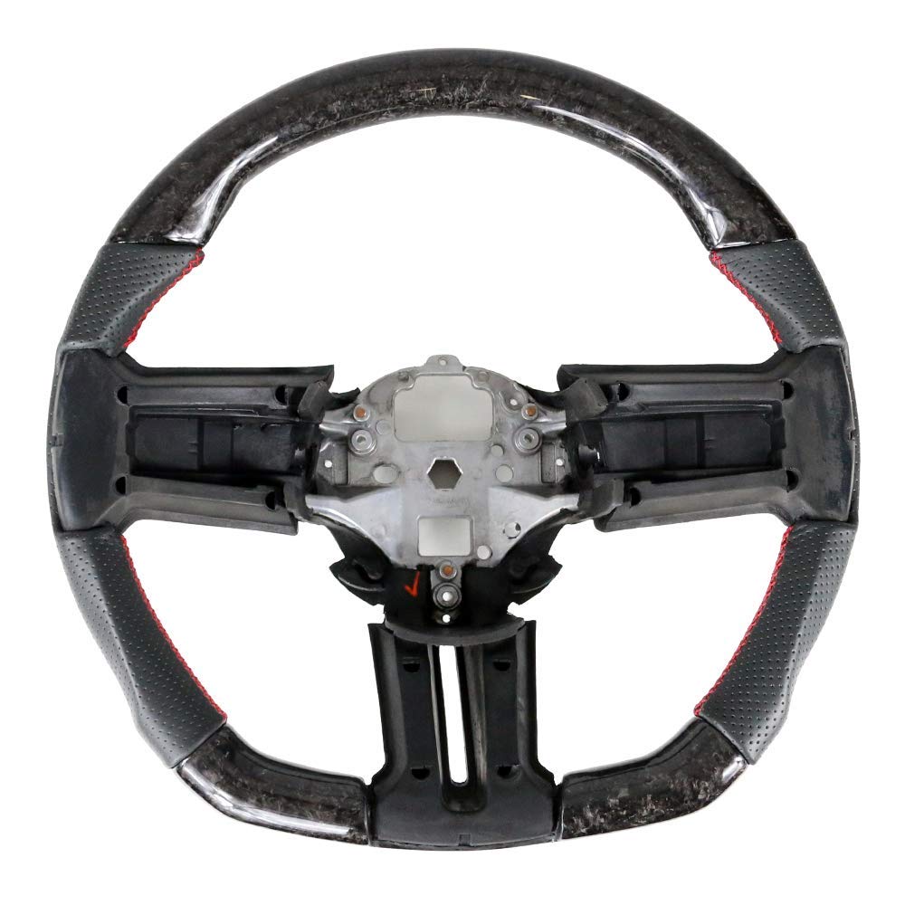 FREEMOTOR802 Forged Carbon Fiber Racing Steering Wheel Replacement for 2010-2014 Ford Mustang - Perforated Leather with Red Stitching | Premium Upgrade for Track Days & Street Performance