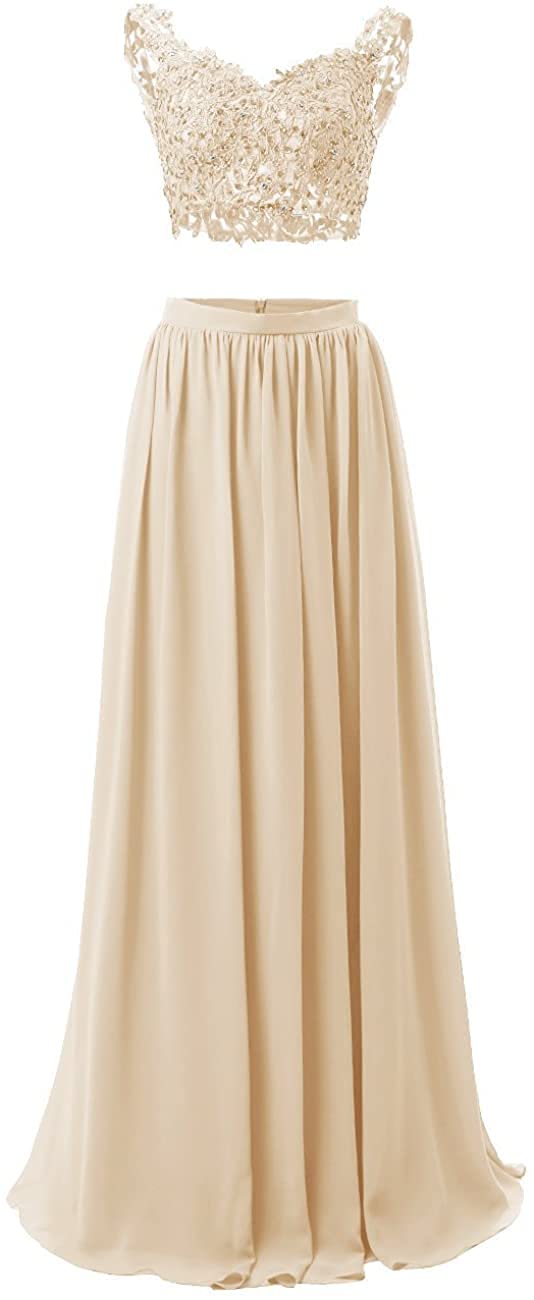 Elegant 2 Piece Prom Dress Long Lace Ball Gown with Beaded Chiffon - Formal Evening Gown for Homecoming, Quinceañera & Special Occasions