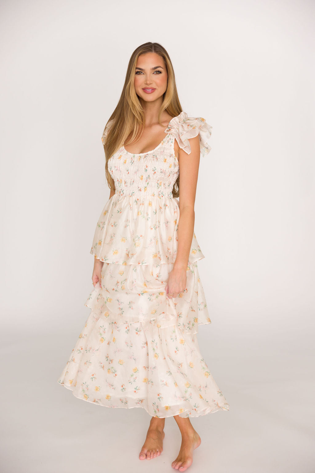 Forever & Always Midi Dress - Tiny Yellow Floral Print | Bump Friendly Maternity Dress | Inclusive Sizing S-3XL | Perfect for Baby Showers, Weddings & Summer Events
