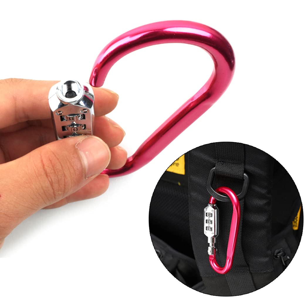 3-Digit Combination Carabiner Lock Keychain Clip for Luggage Backpack - Secure Travel Outdoor Accessory with Key Ring (Rose Red, Small) - Perfect for Gym Bags, Hiking Gear & Suitcase Security