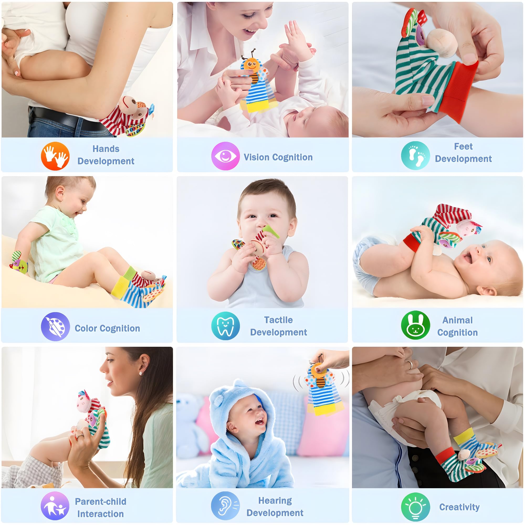 BLOOBLOOMAX Baby Sock Rattles - Soft Animal Foot Finder Toys for Infants 0-24 Months | Educational Sensory Toys for Newborns & Toddlers | Perfect for Early Learning, Tummy Time & Developmental Play