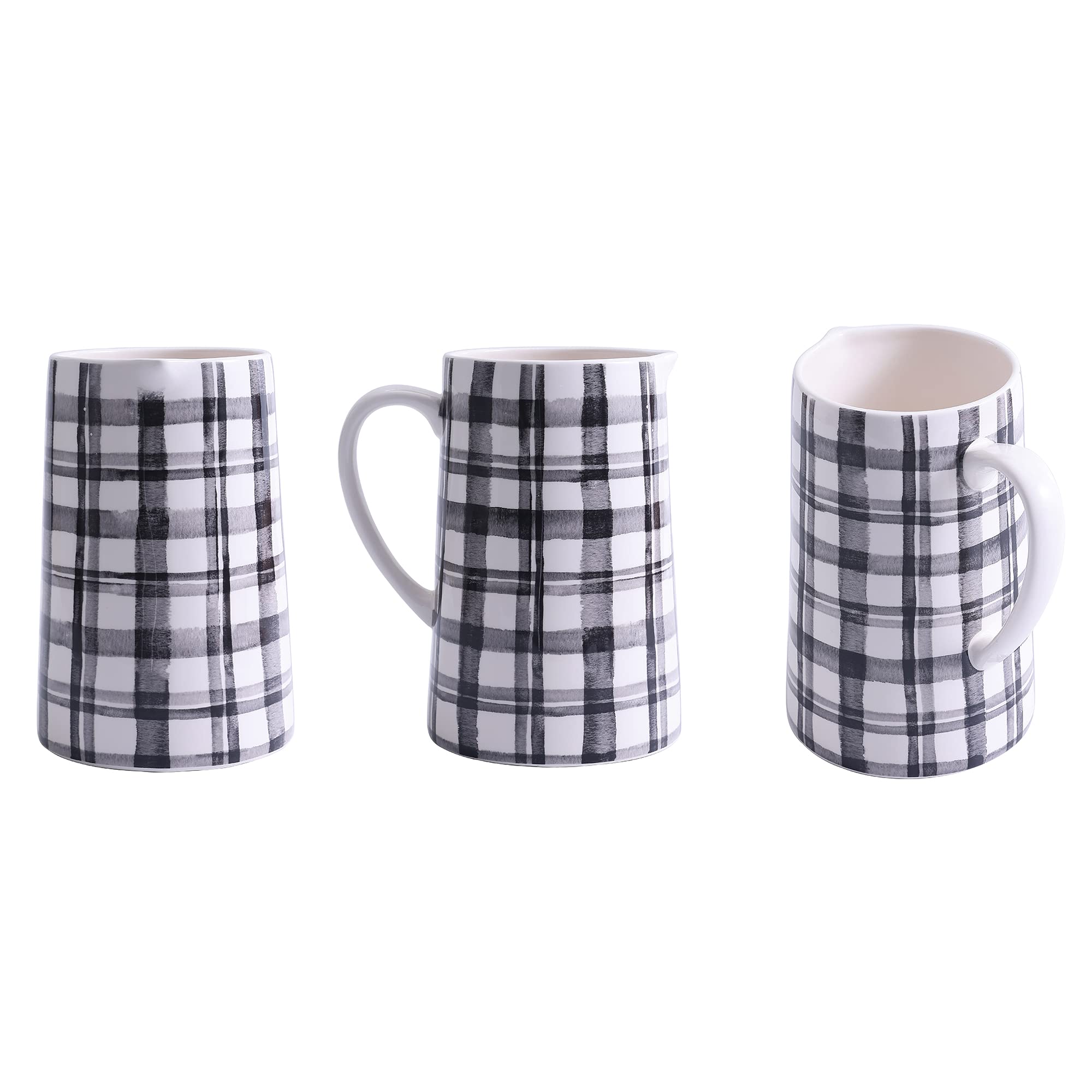 Bico Black and White Plaid 3.2 Quart Ceramic Pitcher with Handle - Decorative Flower Vase for Home & Kitchen, Dishwasher Safe - Perfect for Iced Tea, Lemonade, and Floral Centerpieces