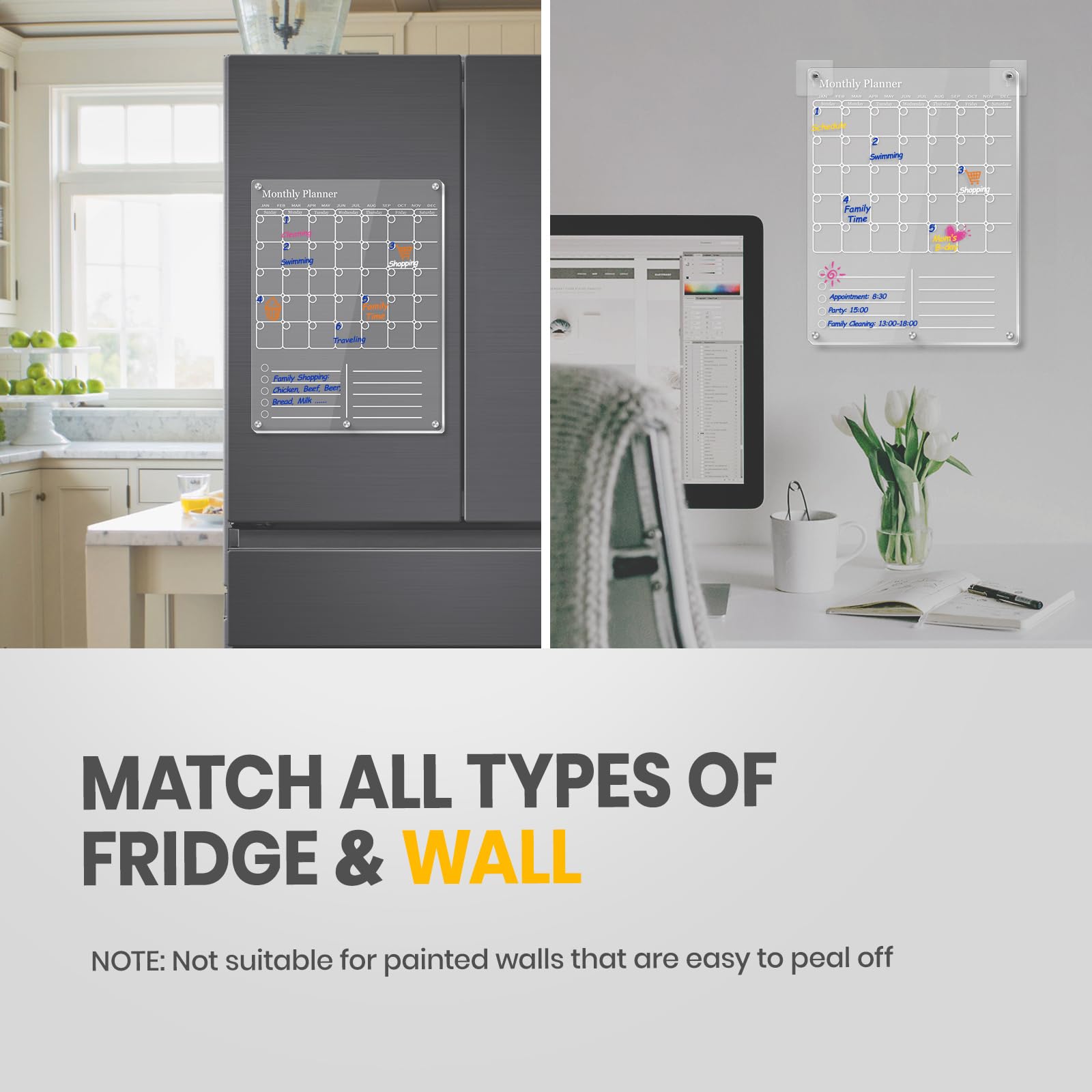 IDEATECH 2025 Magnetic Fridge Calendar Planner - 2-in-1 Clear Dry Erase Board for Refrigerator with Monthly & Weekly Layout - Grocery List & Family Organizer Whiteboard Magnet (White) - Perfect for Kitchen Organization & Family Scheduling