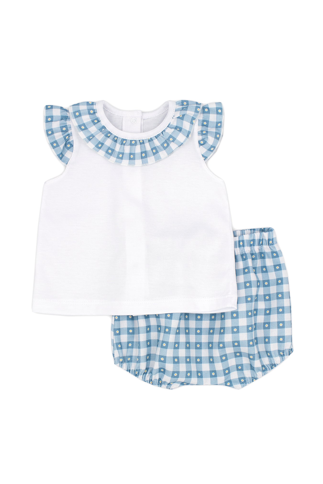 Danica Teal Gingham Top & Bloomers Set - Stylish Baby Girl Outfit for Photoshoots, Parties & Special Occasions