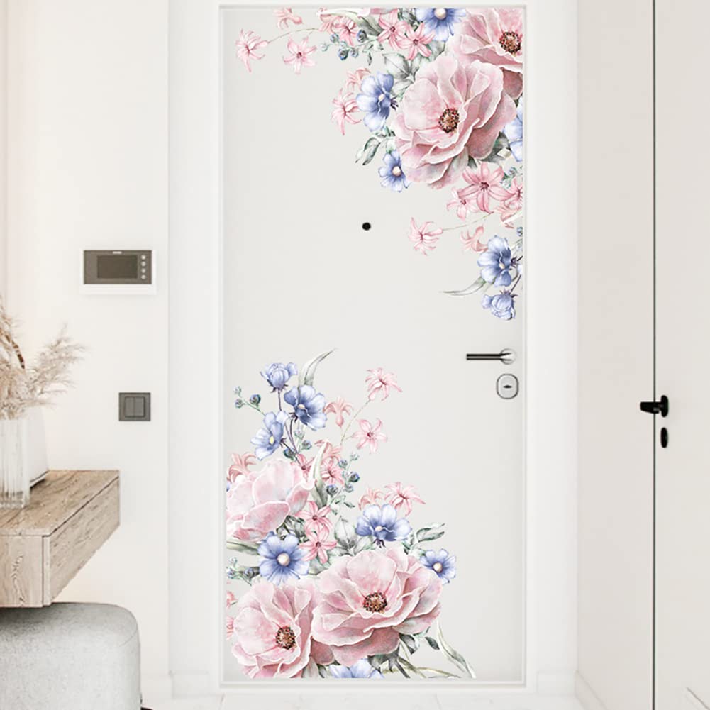 Runtoo Pink Peony Flower Wall Decals - Floral Wall Stickers for Living Room, Girls Bedroom & Nursery Decor | Perfect for Home, Office & Wedding Wall Art