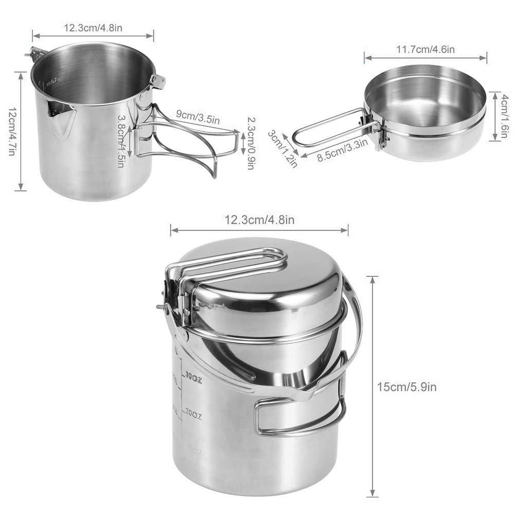 Portable Camping Cookware Set - Lightweight Outdoor Pots and Pans for Camping, Hiking, Backpacking & Picnics | Durable Stainless Steel Cooking Gear for Family Adventures & Outdoor Cooking