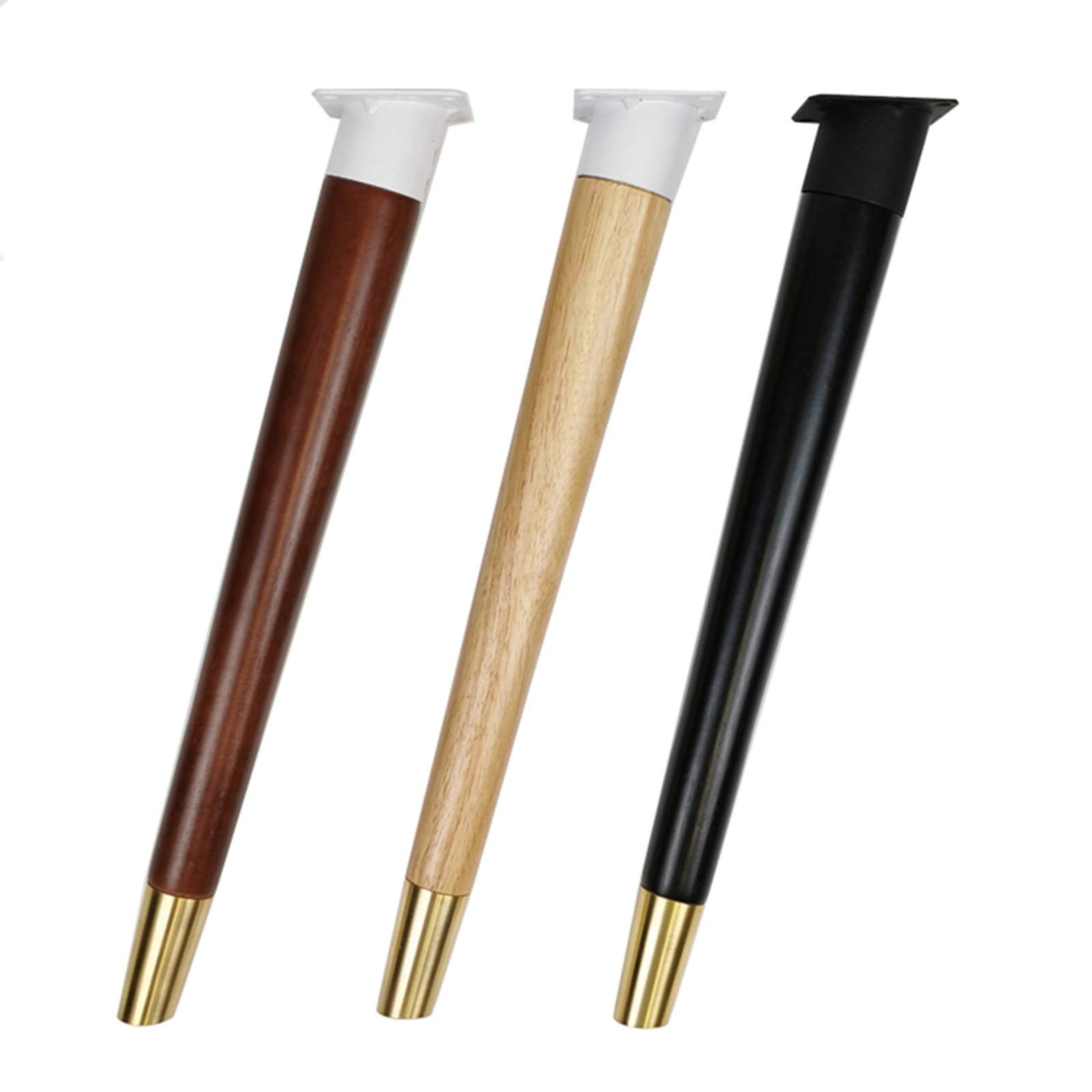Solid Wood Furniture Legs for Modern Dining Table, Bar, Coffee Table, Chair & Cabinet - 17in to 29in with Brass Foot Cover (4 Pcs) - Perfect for Home, Office & Restaurant Decor