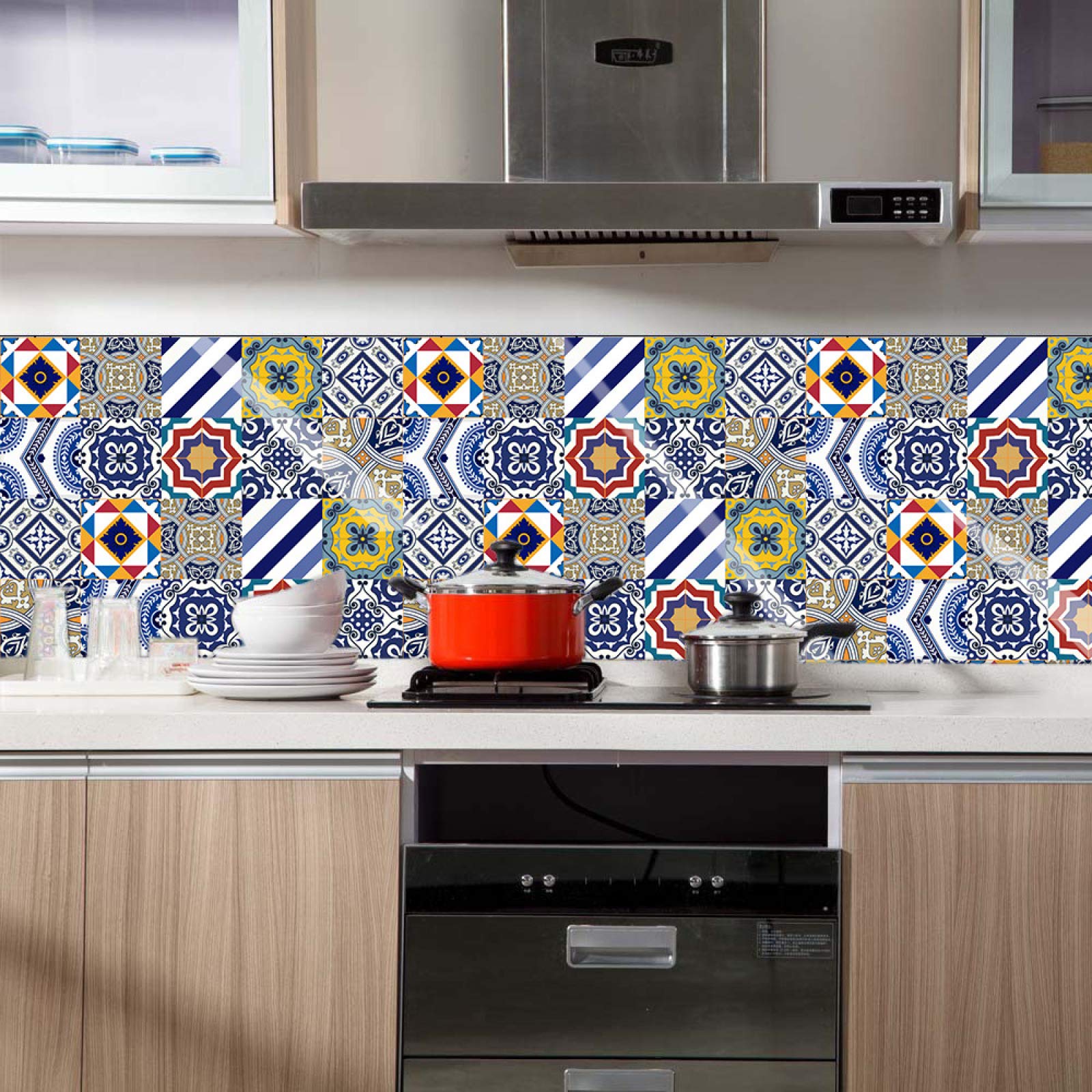 Retro Peel and Stick Tile Stickers - 30cm×30cm (10 Pack) Waterproof Self-Adhesive Wall Decals for Kitchen, Bathroom Renovation - Oil Resistant & Easy to Install - Perfect for Backsplash, Accent Walls & Home Decor