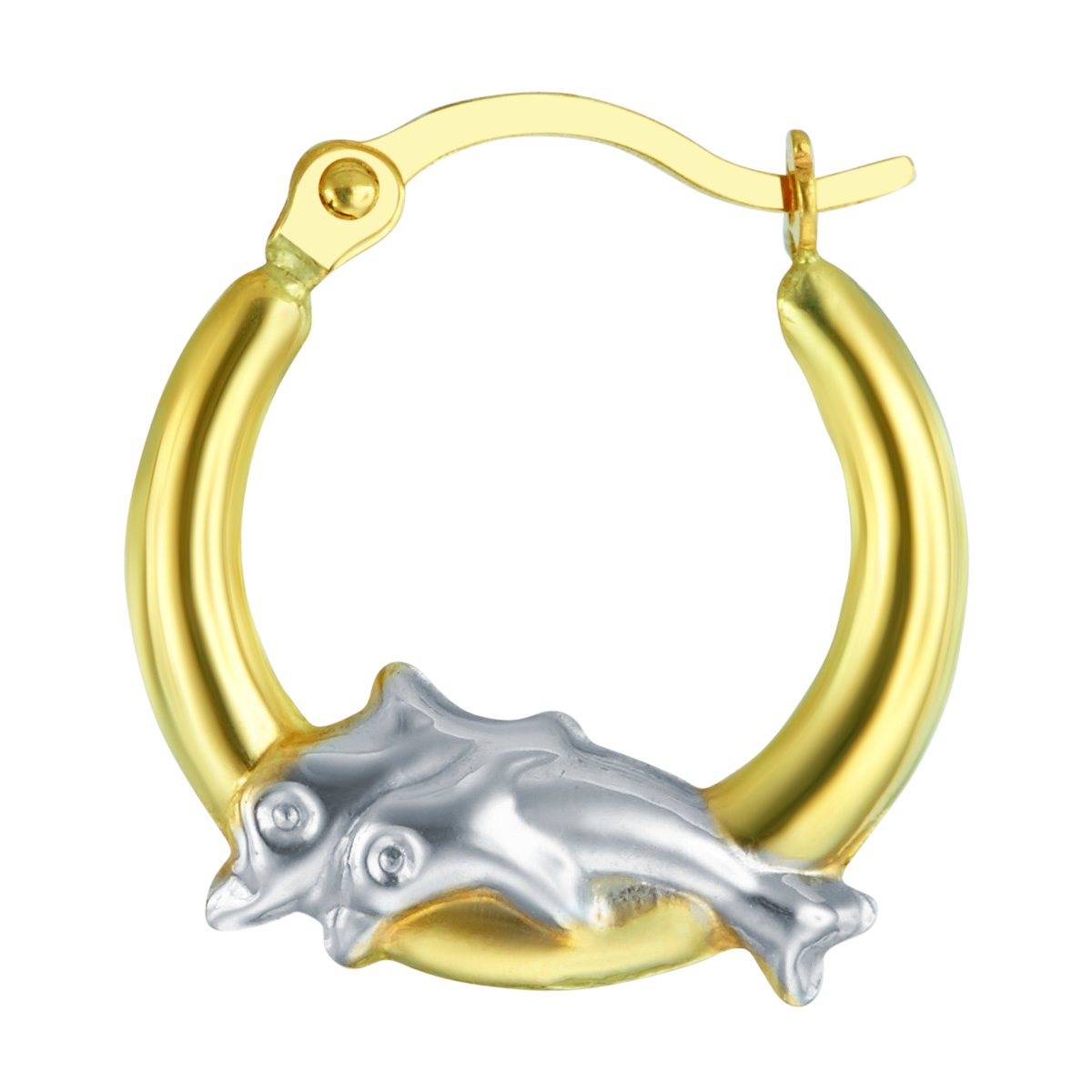 14K Real Two-Tone Gold Dolphin Hoop Earrings - 13mm Fancy Dangle Earrings for Women | Perfect for Beach Parties, Summer Vacations & Gift Giving