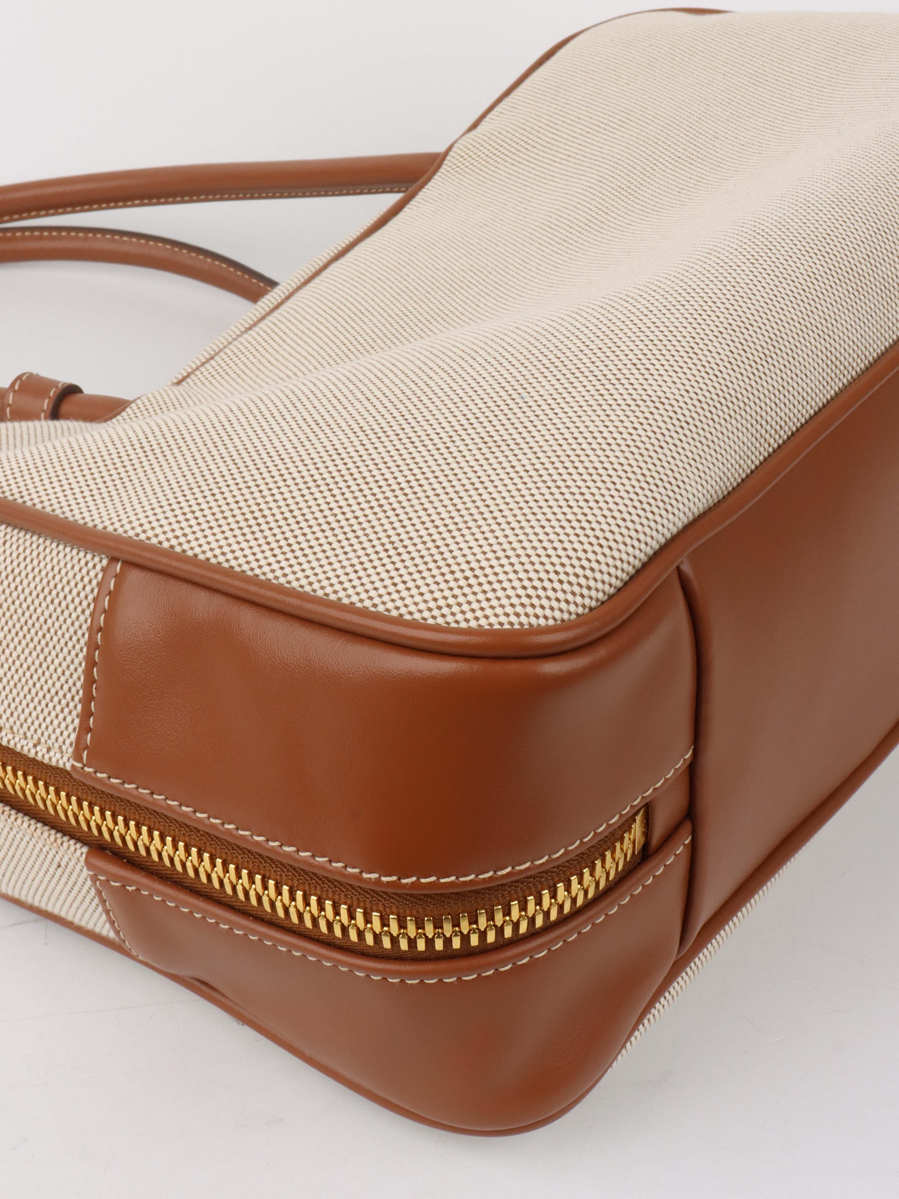 Miu Miu Beau Canvas & Leather Tote Bag for Women - Stylish Designer Handbag for Work, Travel & Everyday Use