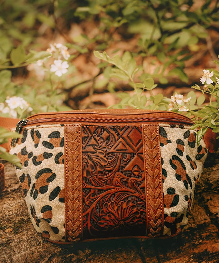 Montana West Floral Tooled Leather Fanny Pack for Women - Stylish Waist Bag with Adjustable Belt for Hiking, Travel & Outdoor Activities