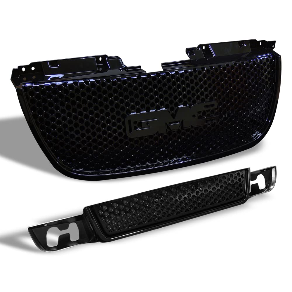 Glossy Black ABS Front Upper Hood Grill & Lower Bumper Grille Guard with Round Hole Mesh Design - Compatible with 2007-2014 GMC Yukon XL Denali | Perfect for Off-Road Protection & Custom Styling