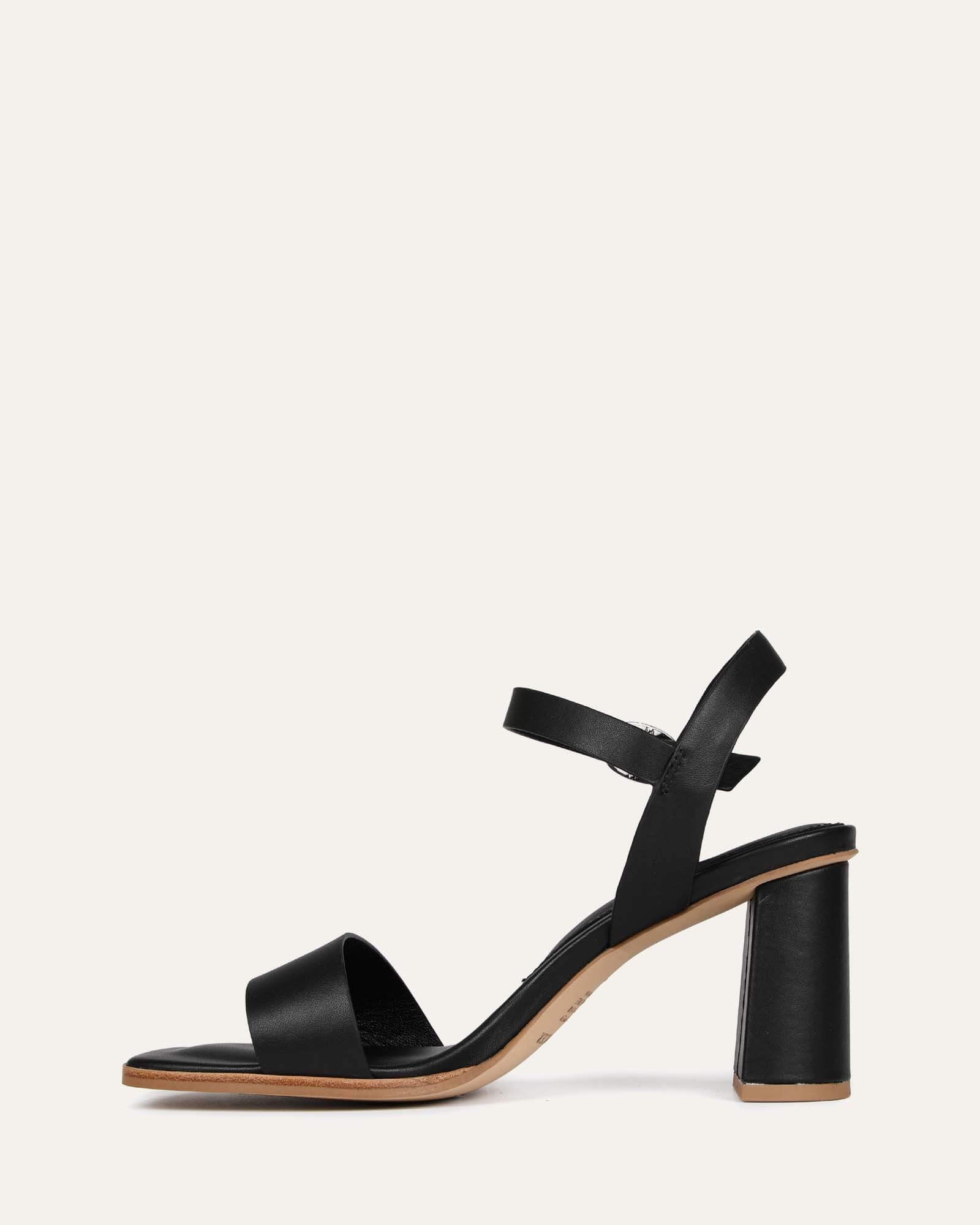 CALAIS Women's Black Leather High Heel Sandals - Comfortable Dressy Strappy Heels for Party, Wedding & Evening Wear