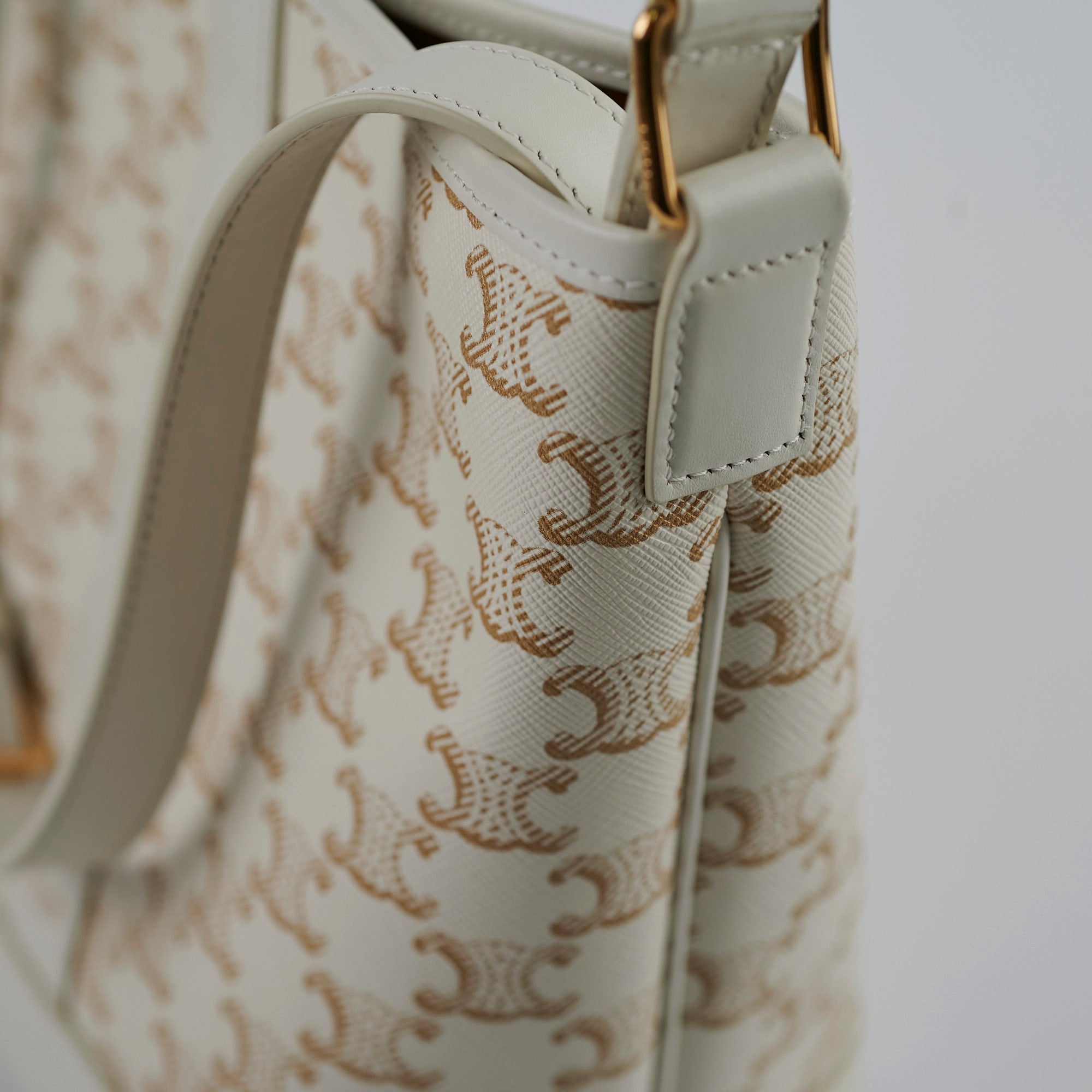 Celine Small Bucket Triomphe White Leather Shoulder Bag for Women | Luxury Designer Handbag for Everyday Use, Work & Travel