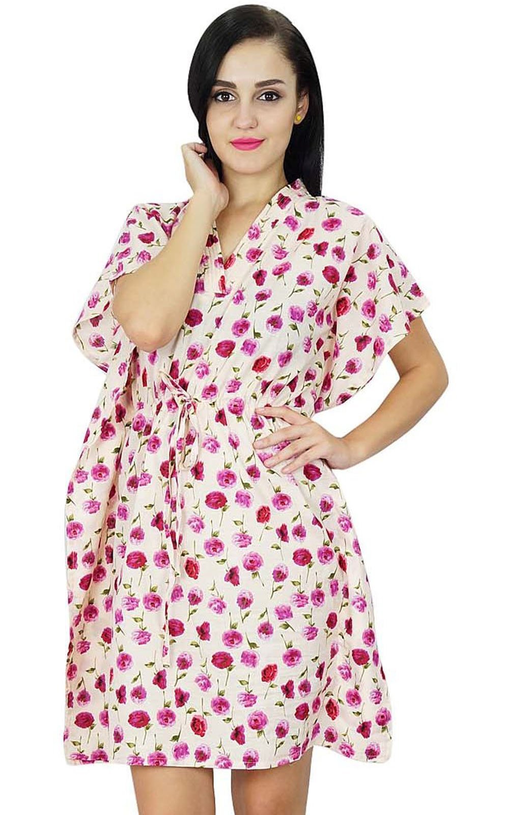 Bimba Printed Mini Beach Kaftan Dress for Women - Flowy Short Tunic Cover Up | Lightweight Summer Beachwear | Perfect for Poolside, Vacation & Boho Outfits