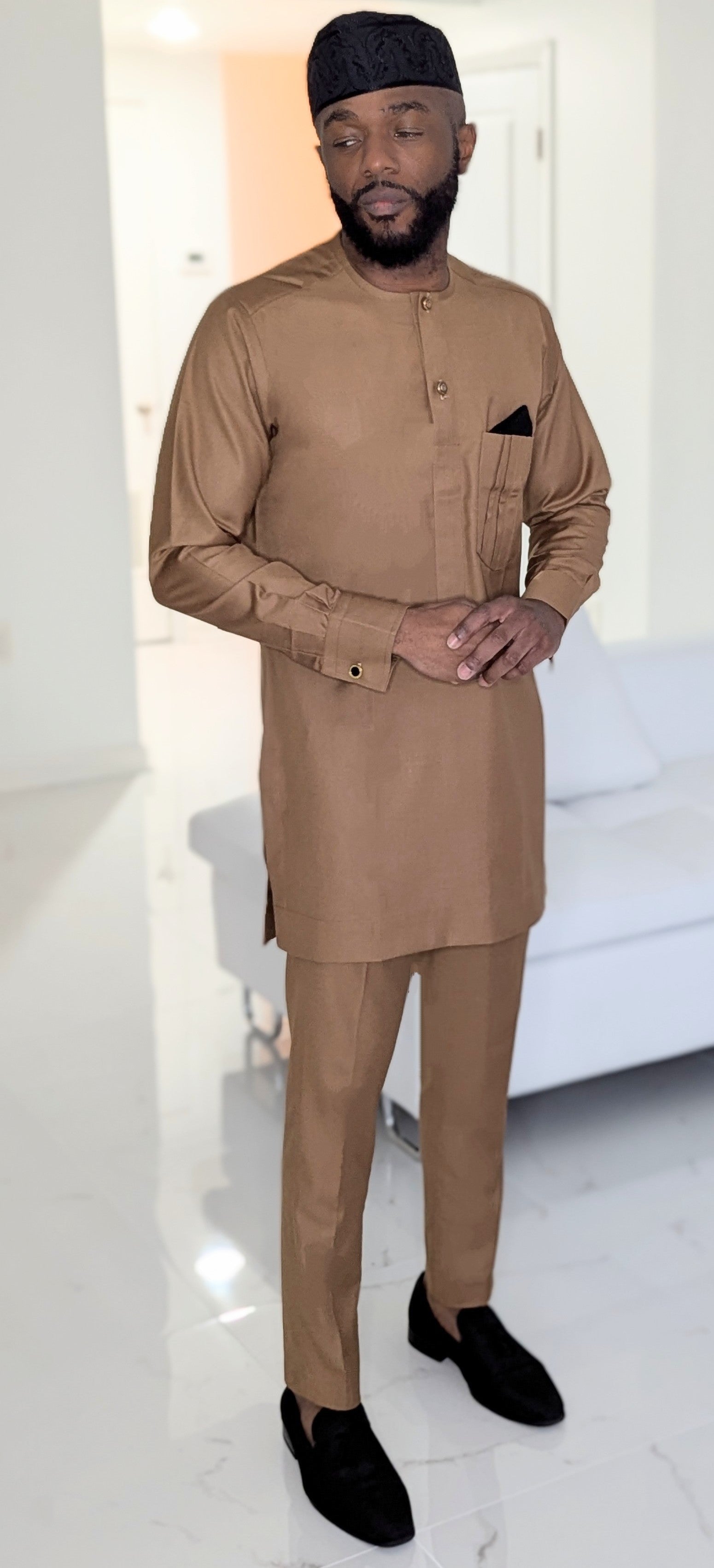 Stylish Brown Olumide African Senator Dashiki Shirt & Pants Suit for Men | Traditional Nigerian Ankara Outfit | Perfect for Weddings, Cultural Events & Parties
