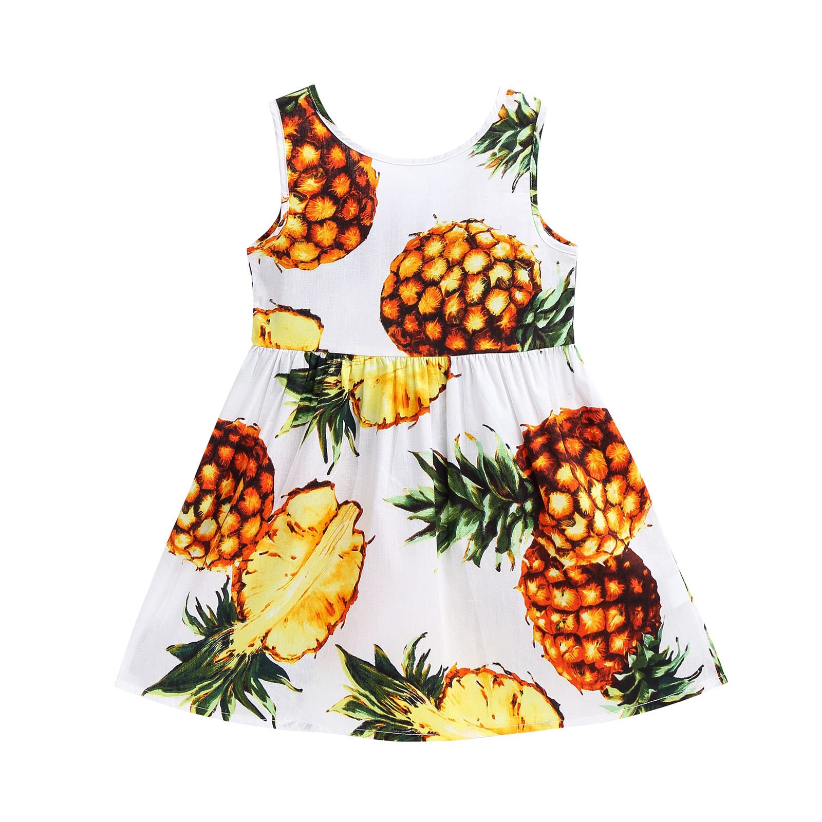 **KONFA Toddler Girls Summer Outfits - Pineapple Print Sleeveless Dress & Skirt Set for Baby Kids 1-6 Years, Cute Princess Dresses for Beach, Party & Playtime**