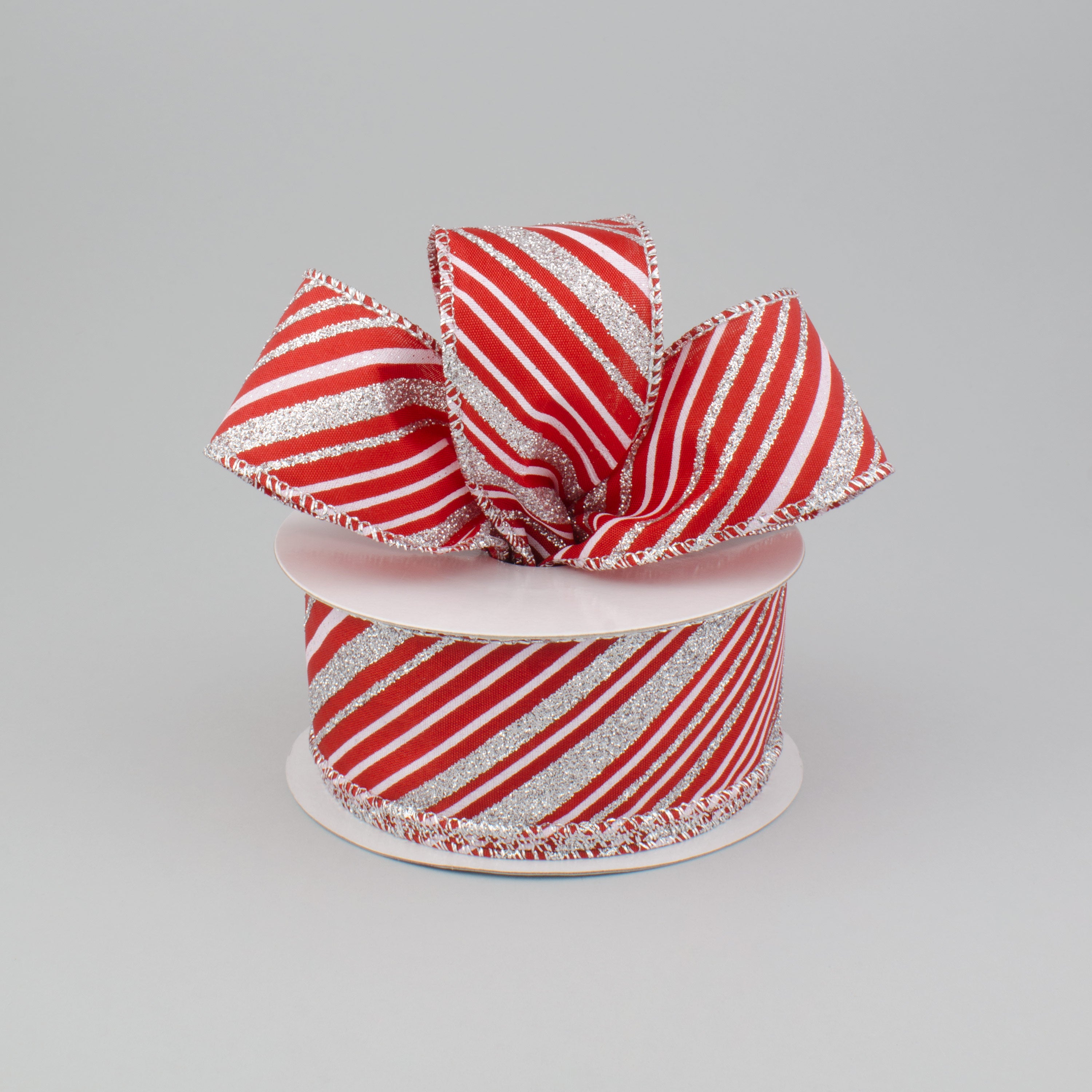 1.5 Inch Red Diagonal Stripe Ribbon - Red, Silver, White Decorative Ribbon (10 Yards) for Gift Wrapping, Crafts, and Party Decorations