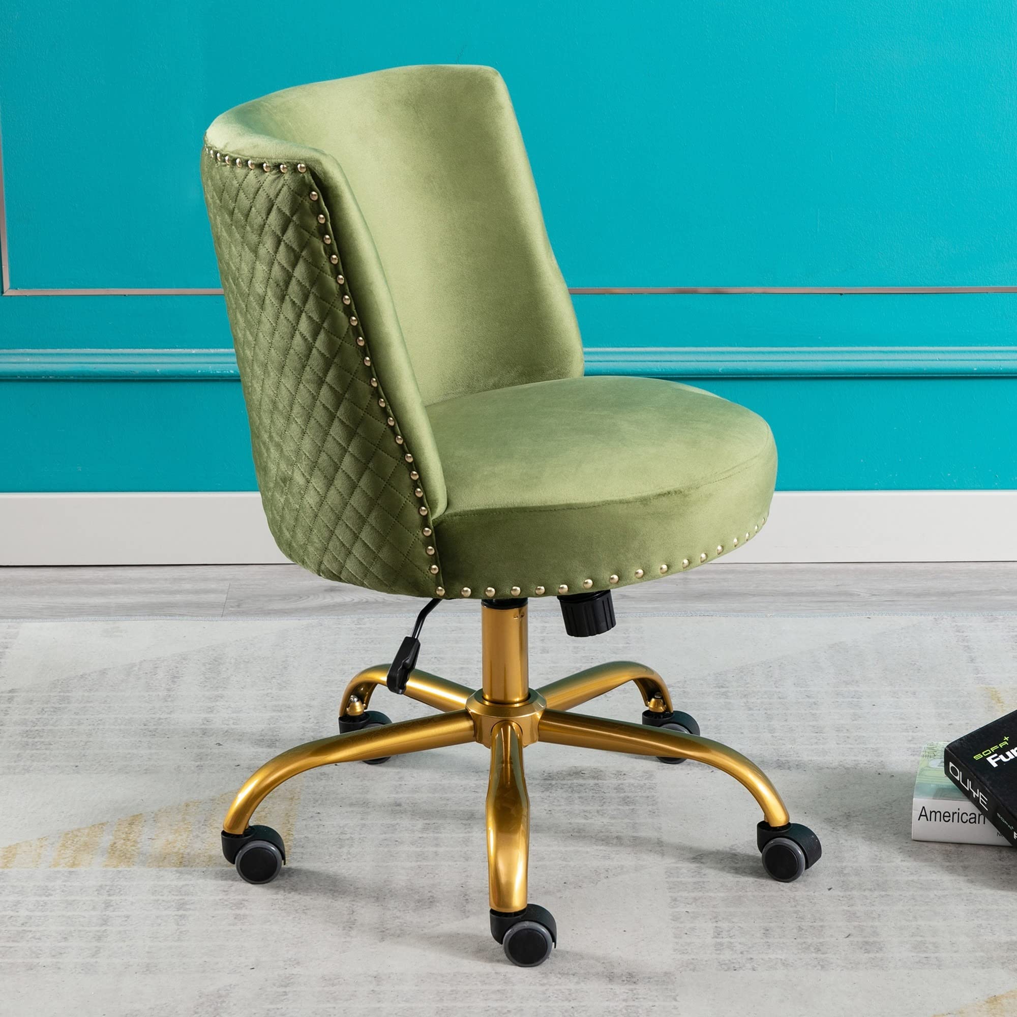 Velvet Home Office Desk Chair - Modern Swivel Accent Chair with Tilt Function for Computer Work, Living Room & Bedroom - Ergonomic Task Chair in Mustard Yellow for Comfortable Working & Relaxing