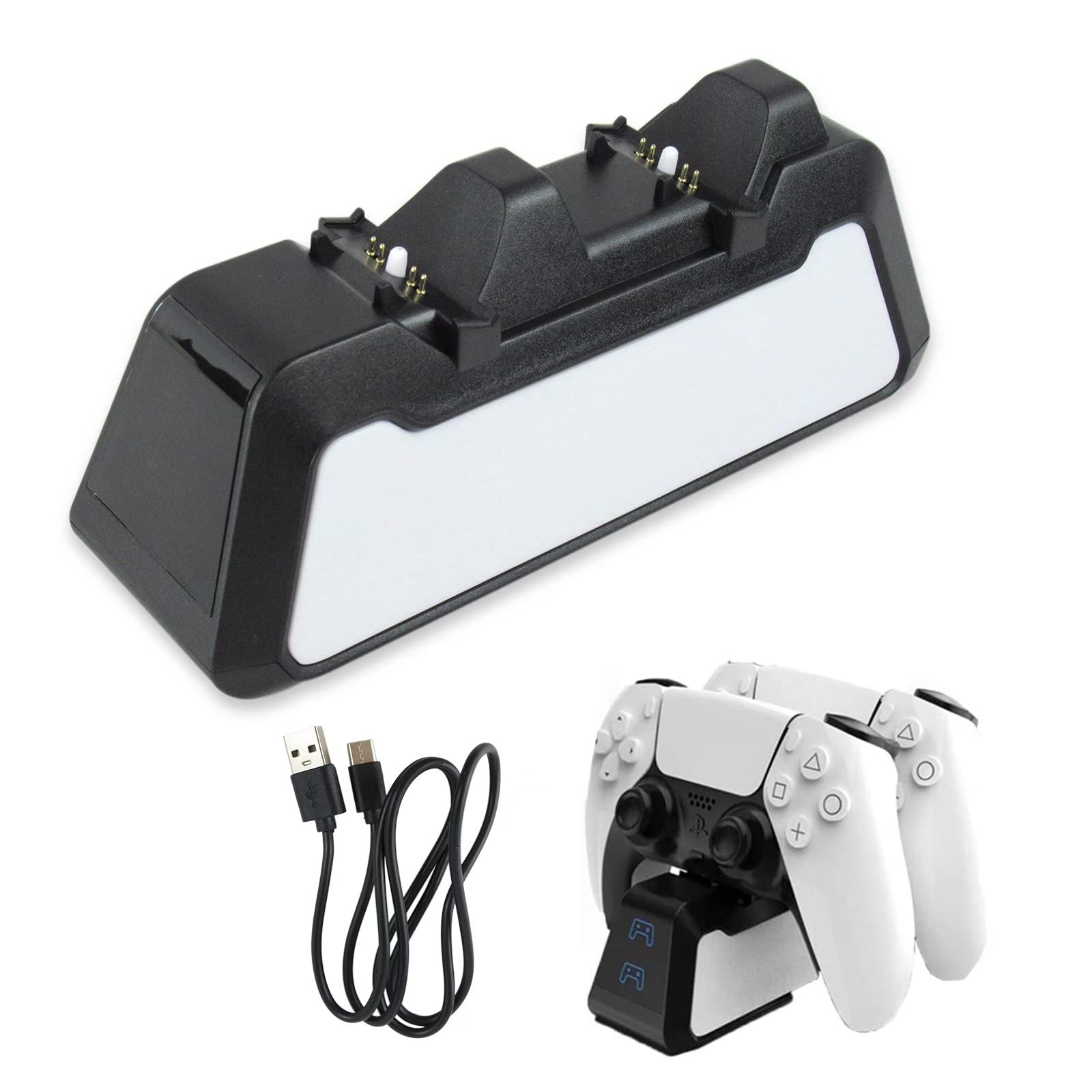PS5 Dual Controller Charging Dock with USB Type-C & LED Lights - White - Fast Charging Station for Playstation 5 - Perfect for Gaming Sessions & Multiplayer Setup