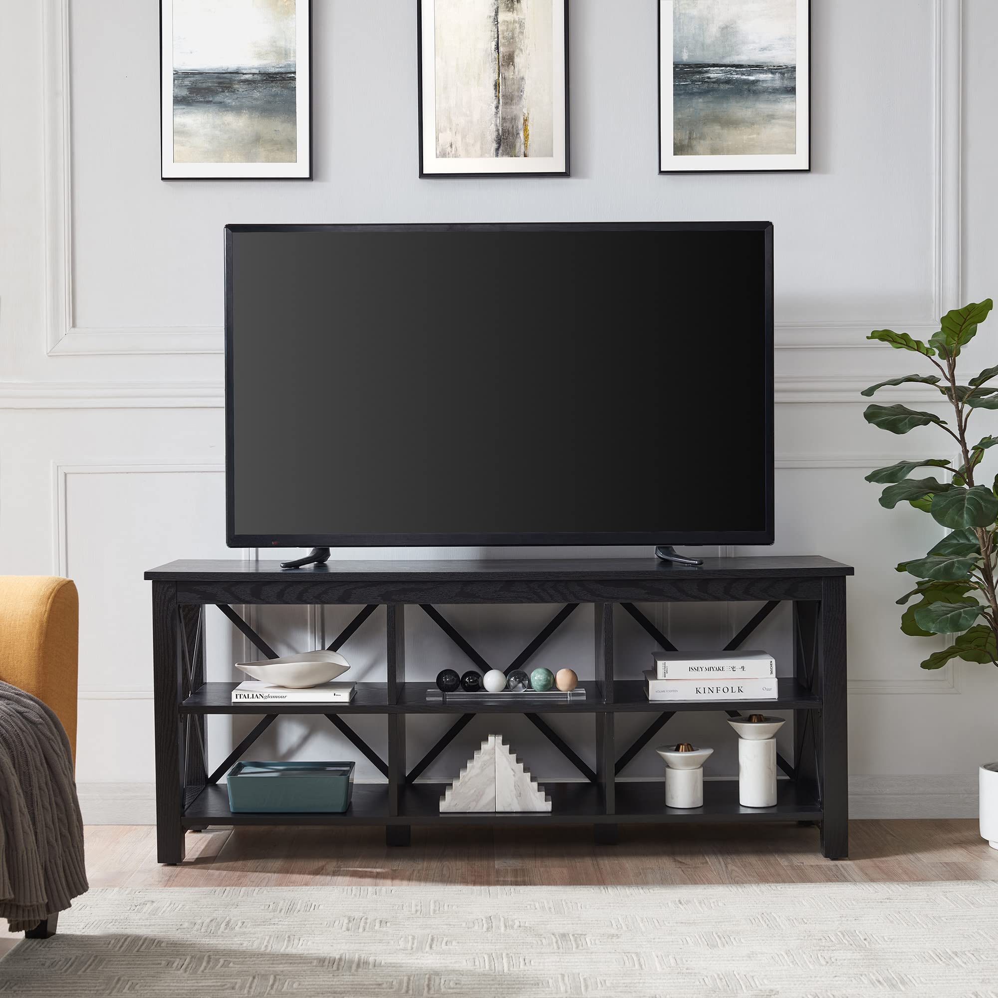 Henn&Hart 65 Inch TV Stand - Modern Black Rectangular Entertainment Center for Living Room, Bedroom & Home Theater - Sturdy & Stylish TV Console with Ample Storage Space