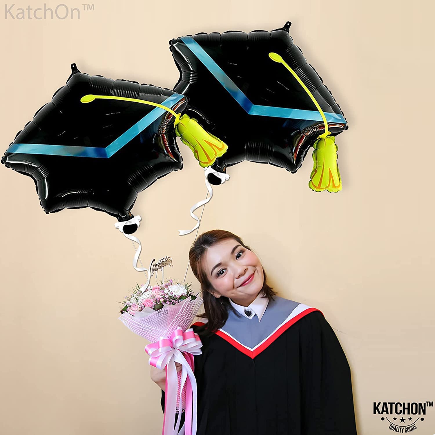 KatchOn 22 Inch Graduation Cap Balloons - Pack of 2, Large Grad Hat Balloons for Class of 2025 Decorations | Perfect for Graduation Parties, Photo Backdrops & School Celebrations