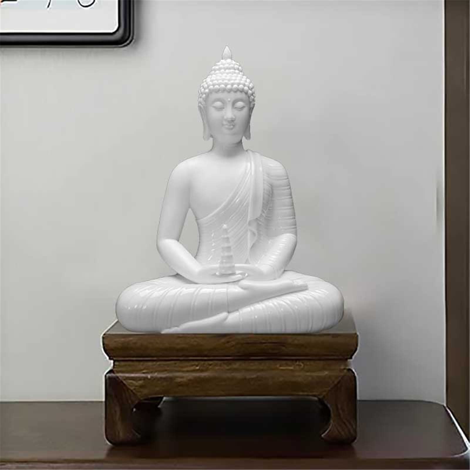 Handmade White Porcelain Shakyamuni Buddha Statue - Zen Meditation Sculpture for Home Decor, Office & Meditation Space | Spiritual Collectible for Living Room, Study & Desktop