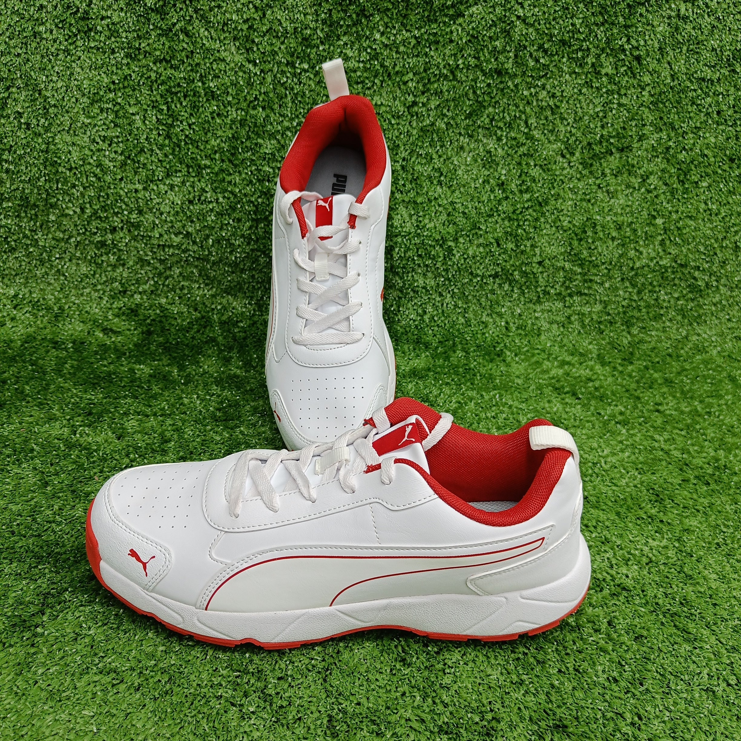 Puma Cricket Shoes for Men & Women - White, Grey, Dawn Red Blast - Lightweight & Comfortable for Sports, Running, Gym & Casual Wear