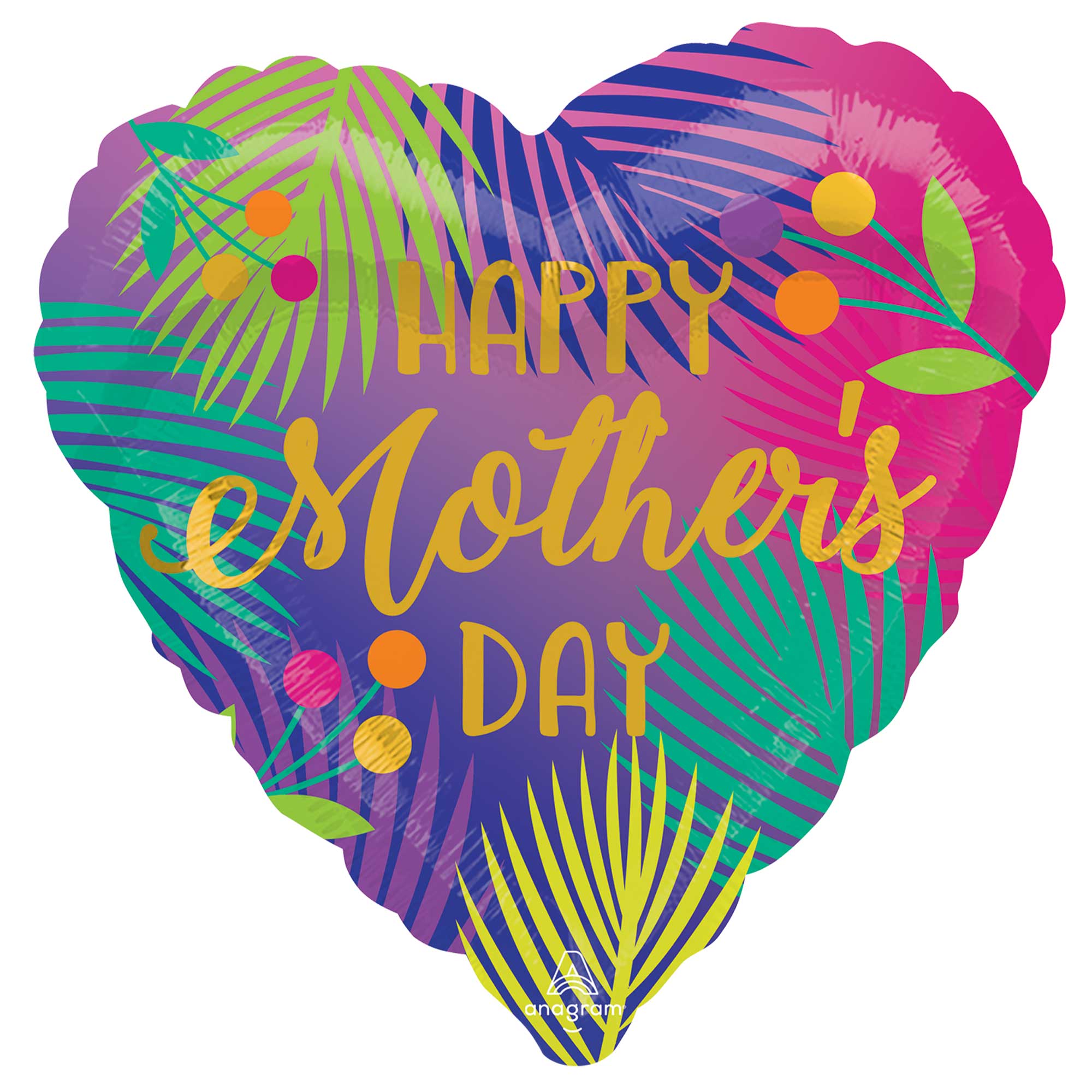 45cm Standard HX Happy Mother's Day Tropical Palm Fronds Balloon - Perfect for Birthday Parties, Baby Showers & Summer Decorations