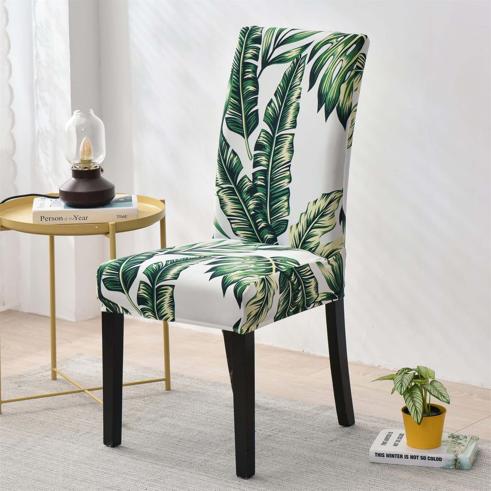 Stretch Parsons Chair Slipcovers Set of 4 - Washable Spandex Dining Room Chair Covers with Printed Design - Perfect for Hotel, Office, Wedding, Banquet & Home Decor (Palm Green) - Protect & Refresh Your Chairs for Any Occasion