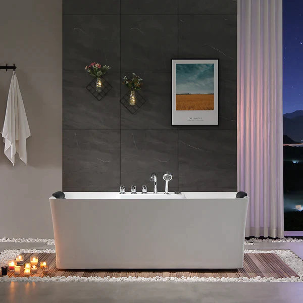 Empava 67 Inch Freestanding Hydromassage Jetted Bathtub - White Acrylic Soaking Tub with Air Jets (Model 67AIS16) | Perfect for Master Bathroom Relaxation & Spa-Like Experience at Home